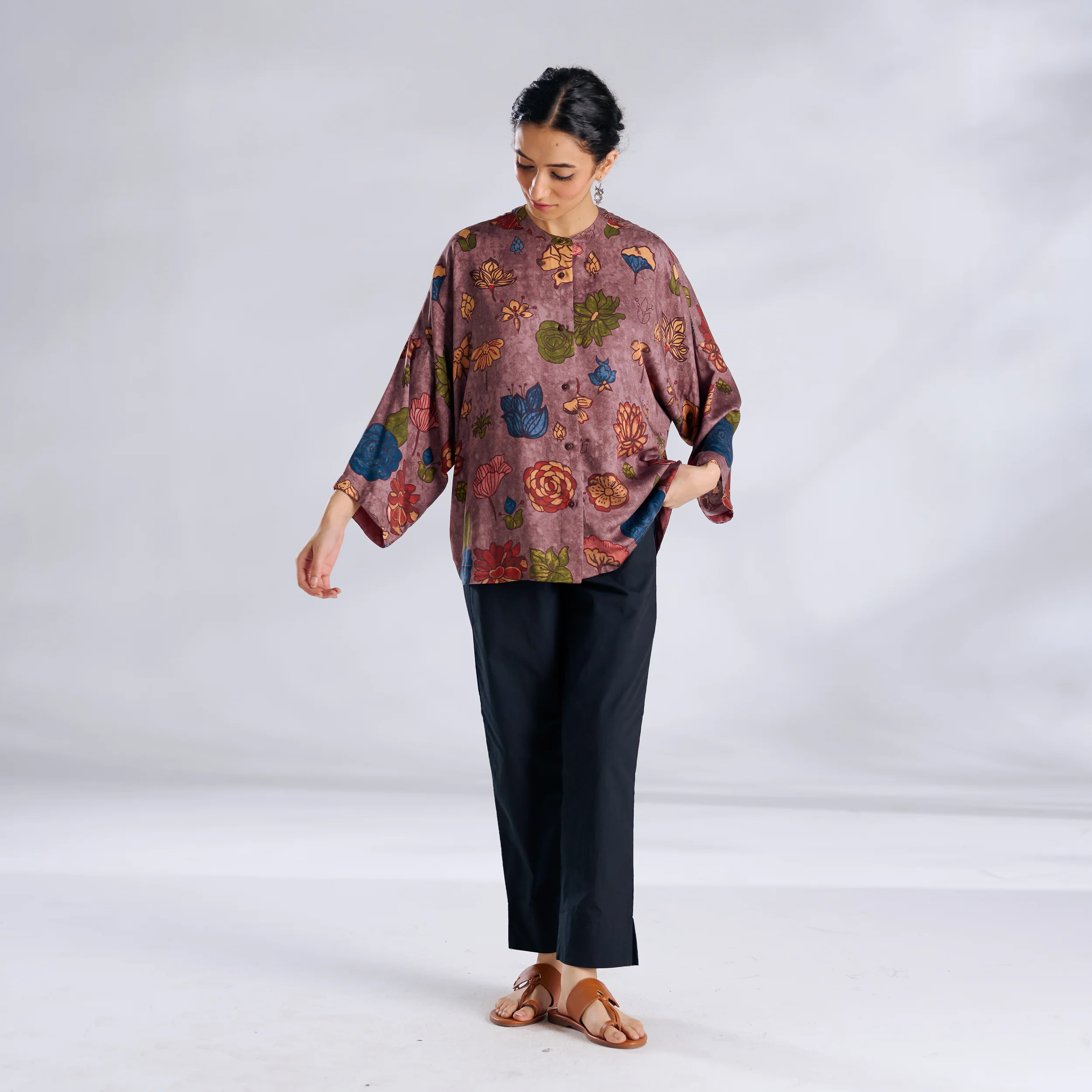 Mirin Modal Satin Oversized Shirt - Stone Grey - Image 3