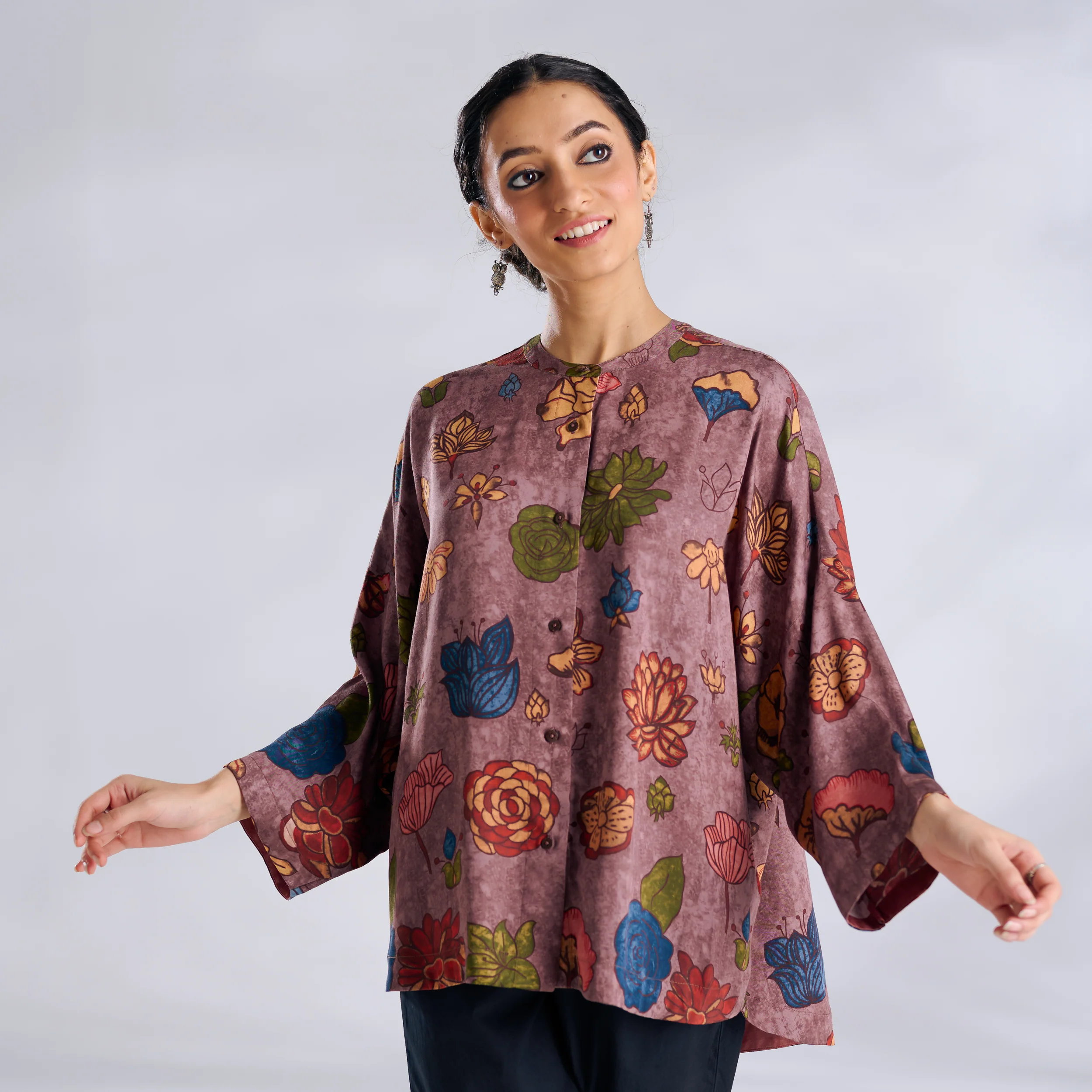 Mirin Modal Satin Oversized Shirt - Stone Grey - Image 4