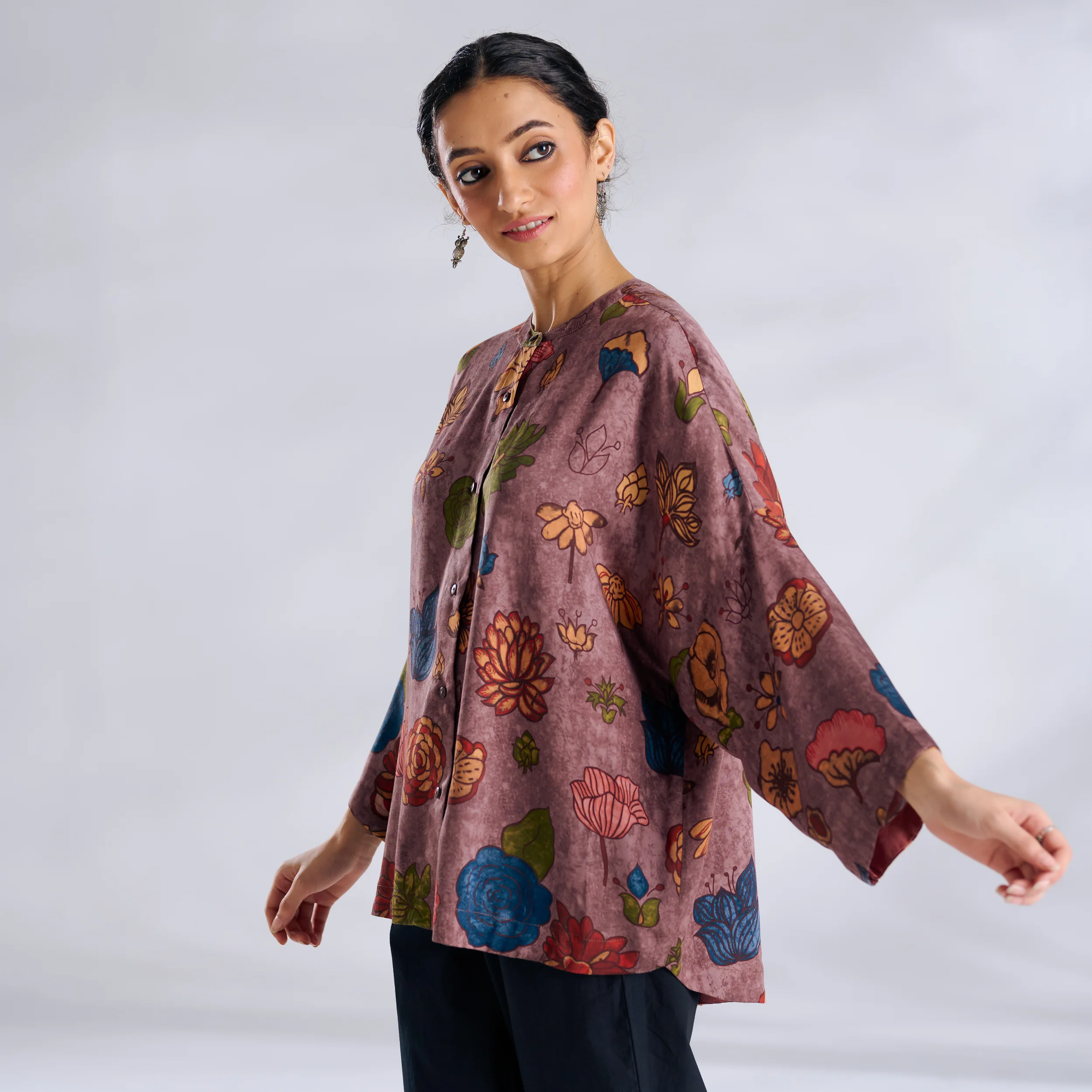 Mirin Modal Satin Oversized Shirt - Stone Grey - Image 5