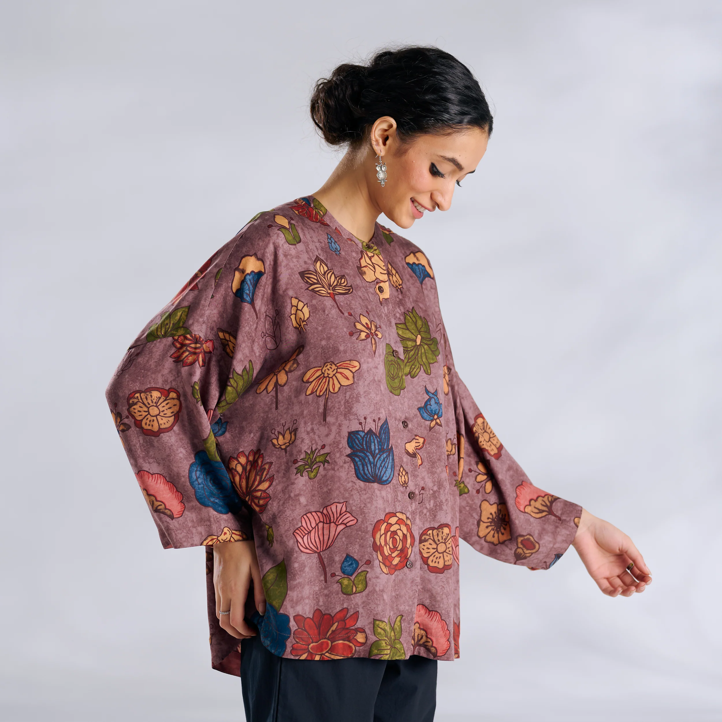 Mirin Modal Satin Oversized Shirt - Stone Grey - Image 6