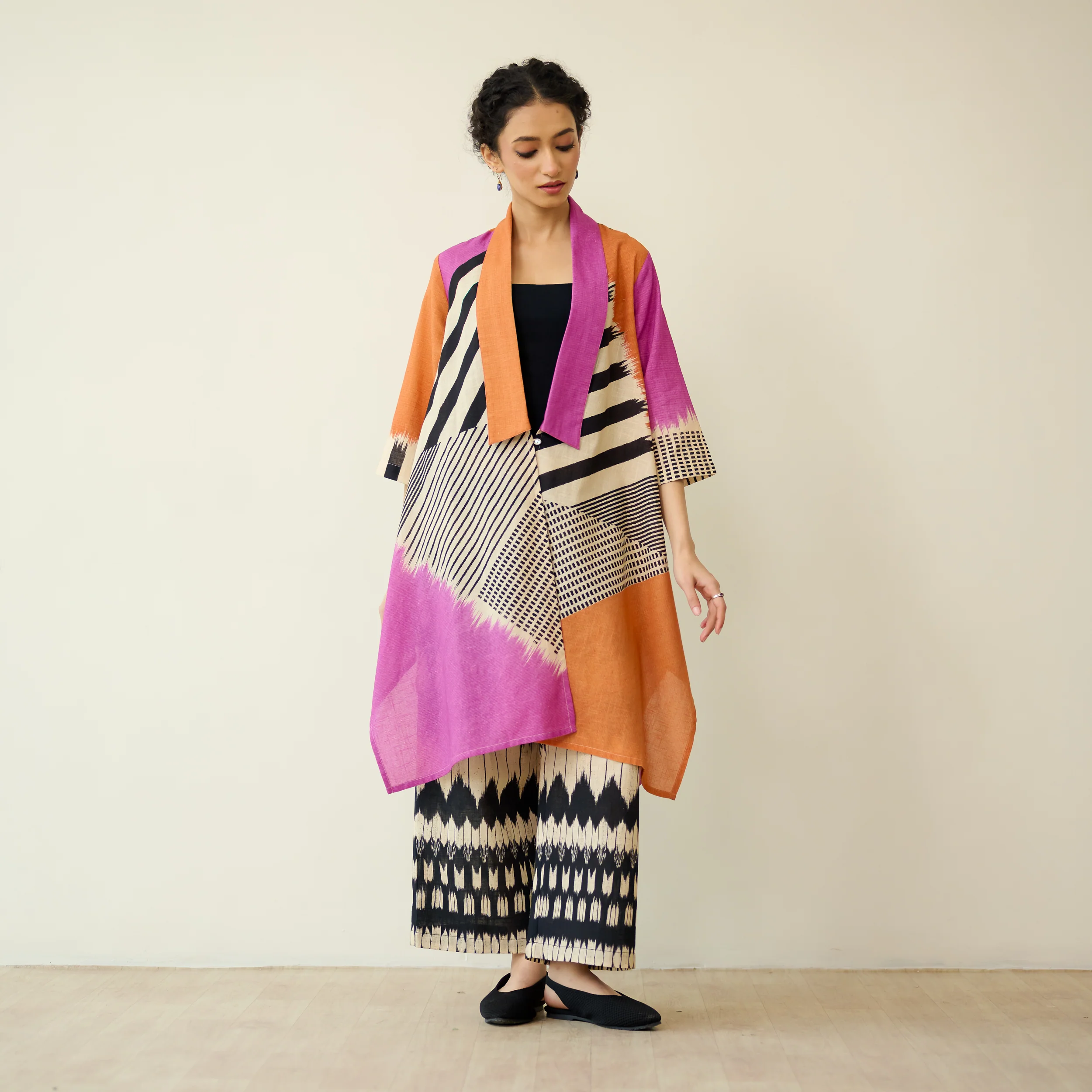 Mix and Match Slub Cotton Shrug Set - Tangerine & Candy Pink - Image 3