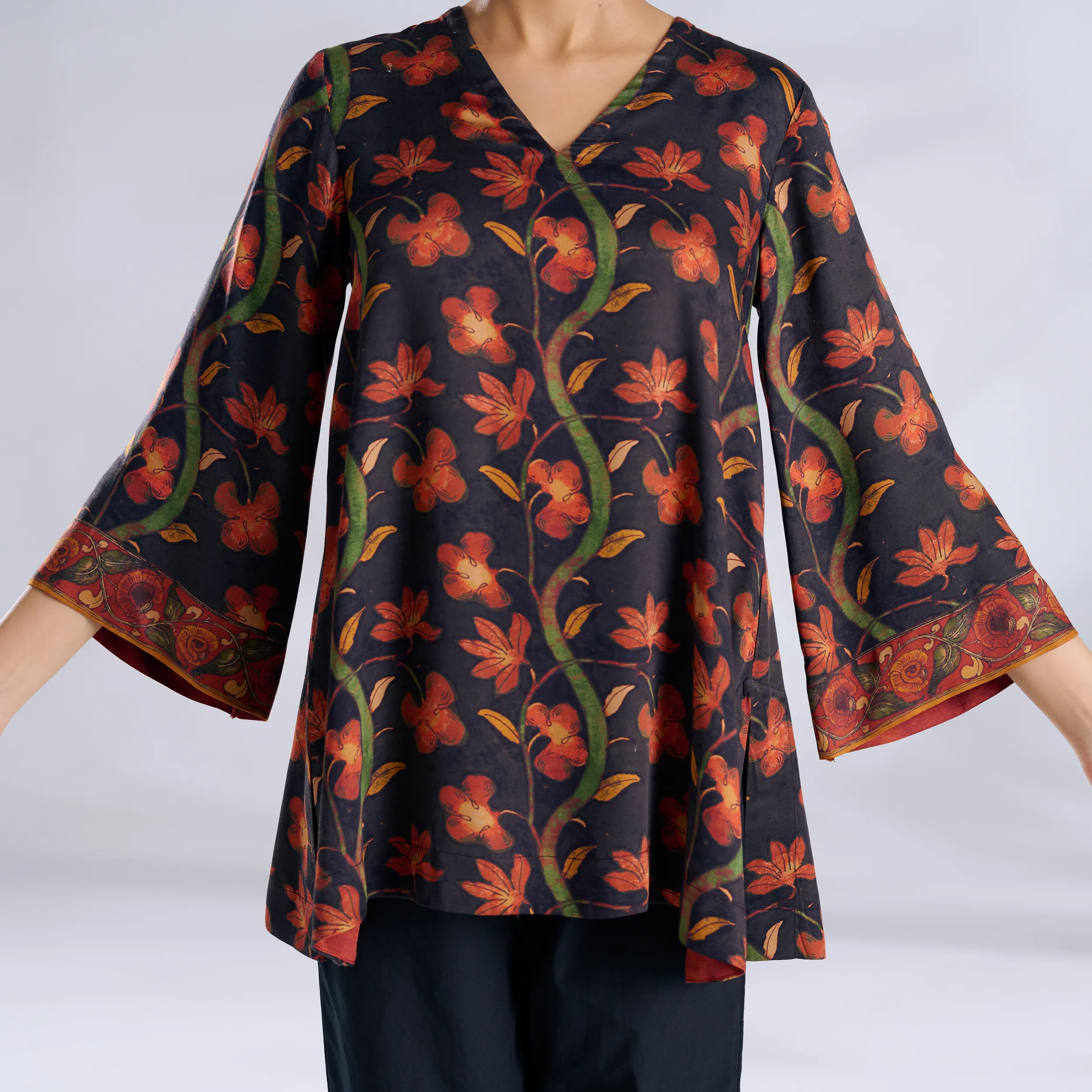Mogra Modal Satin Tunic - Black - Image 2
