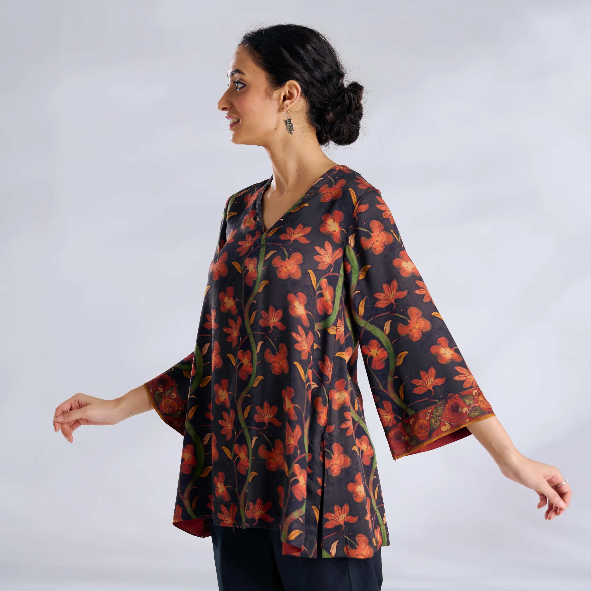 Mogra Modal Satin Tunic - Black - Image 3