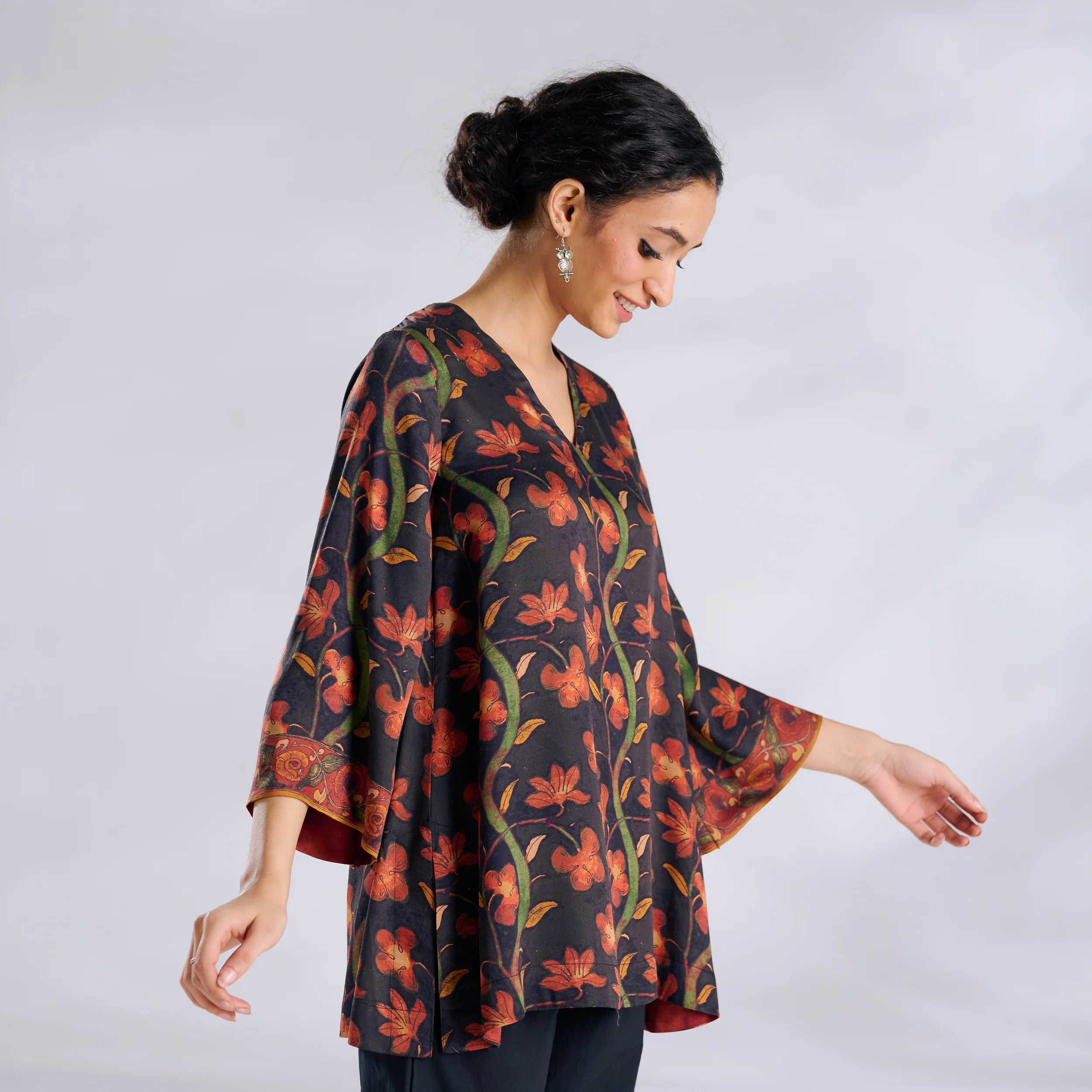 Mogra Modal Satin Tunic - Black - Image 4
