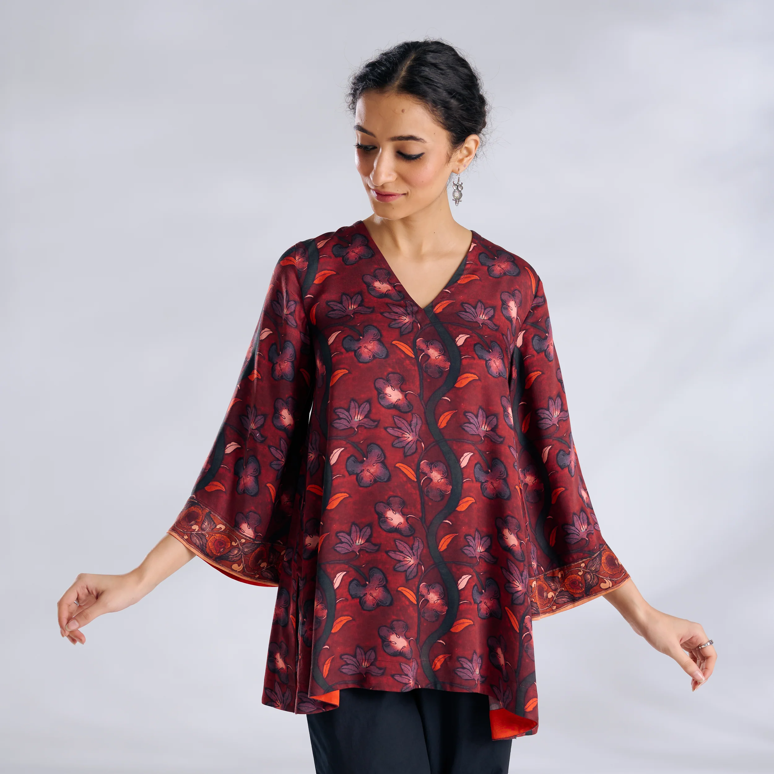 Mogra Modal Satin Tunic - Maroon