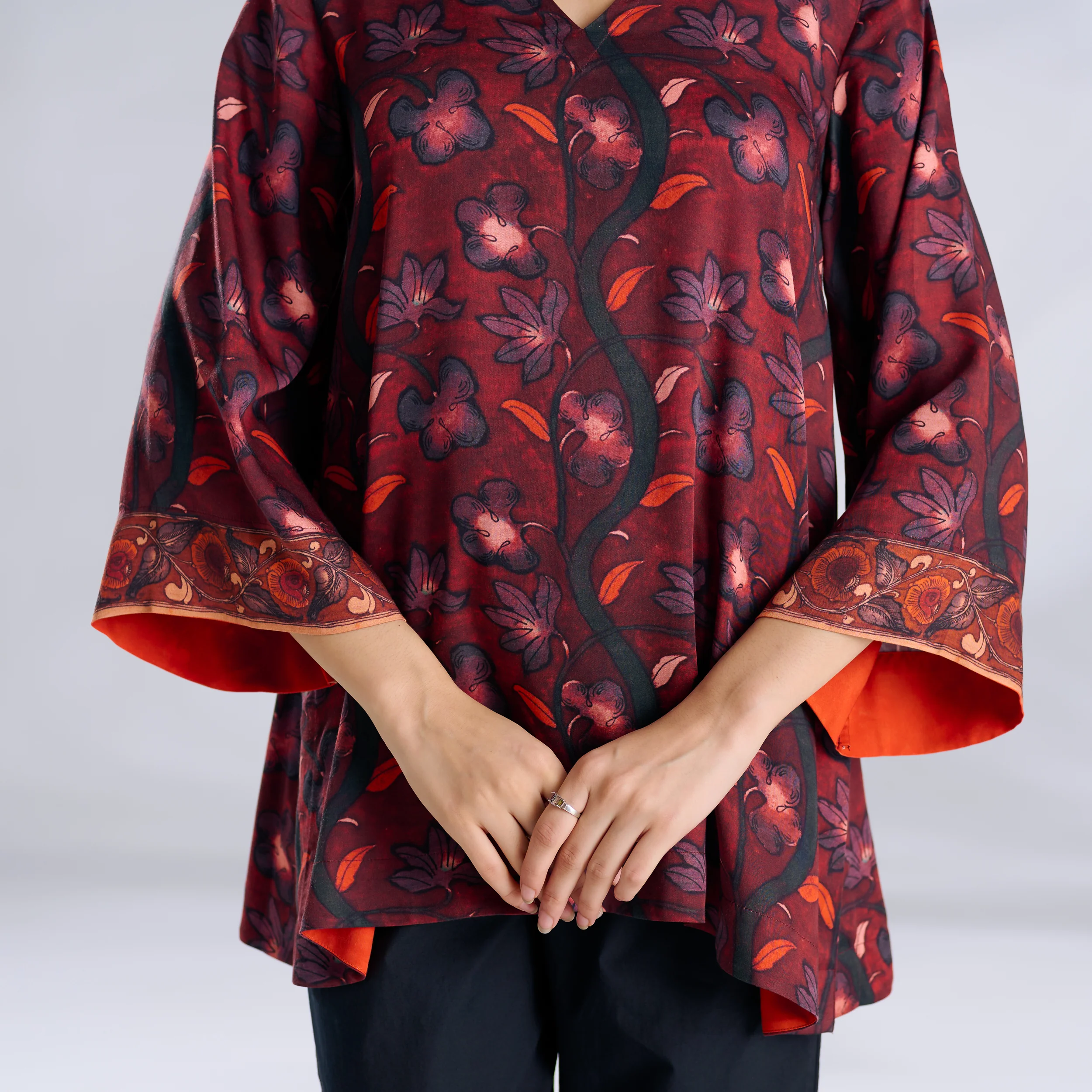 Mogra Modal Satin Tunic - Maroon - Image 2