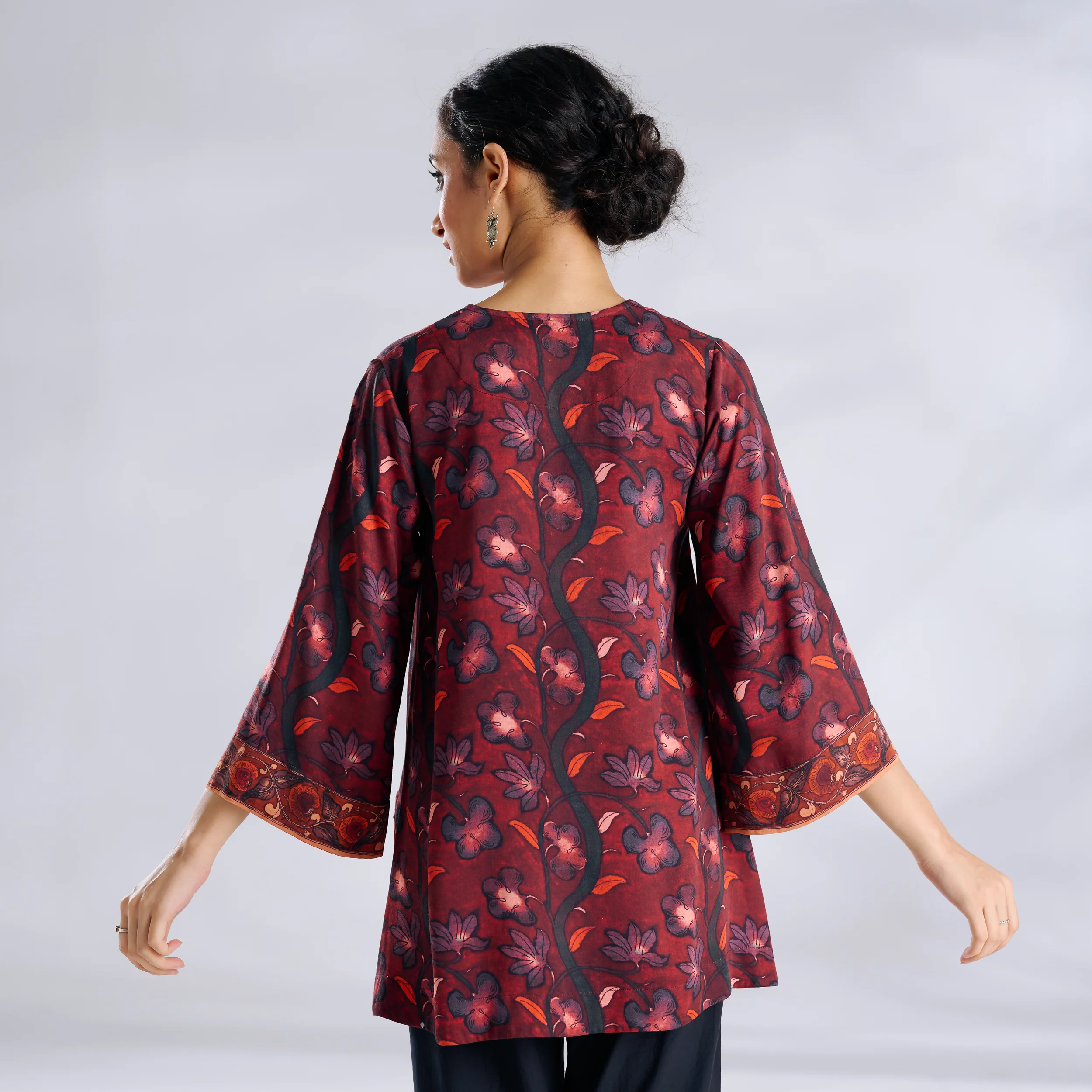 Mogra Modal Satin Tunic - Maroon - Image 3
