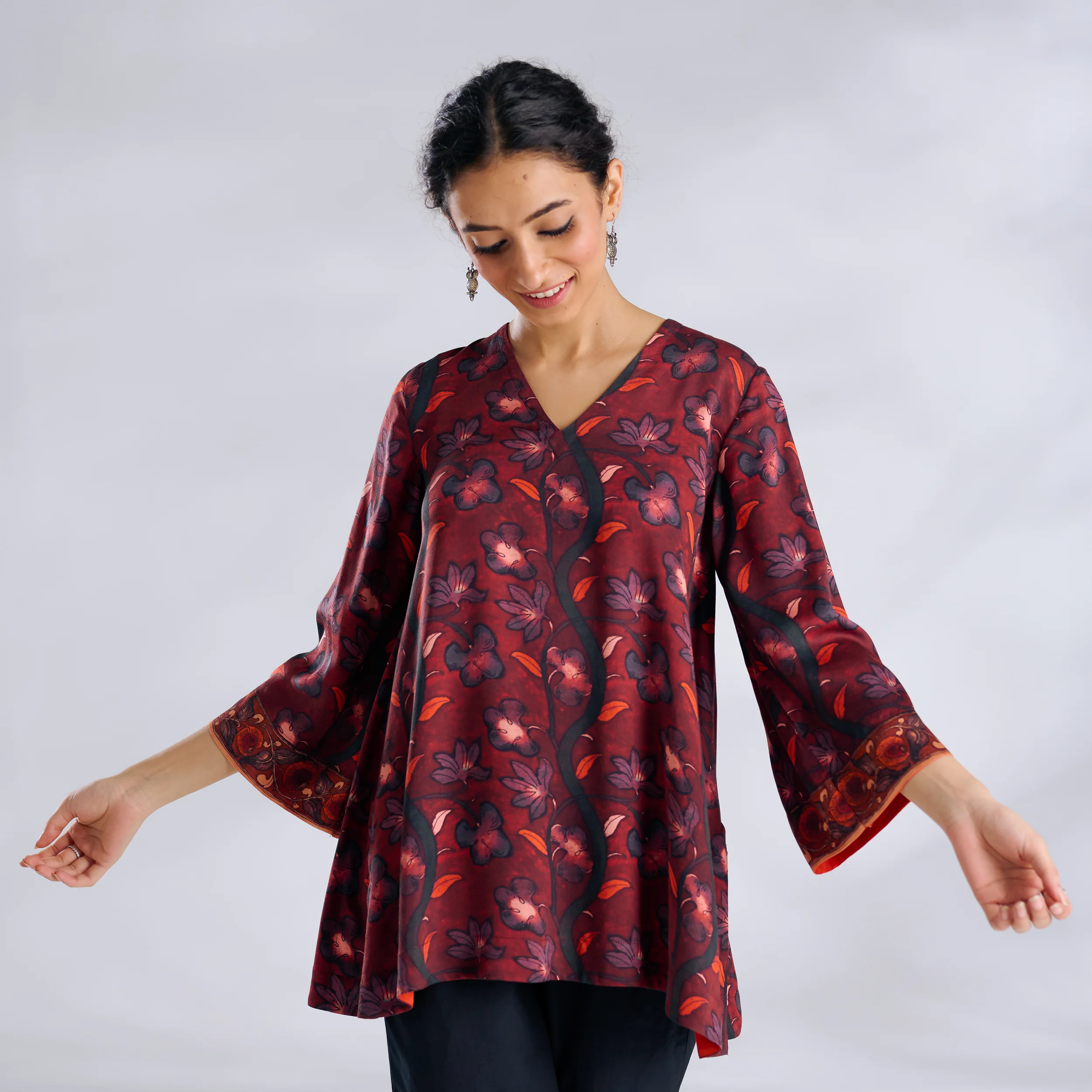Mogra Modal Satin Tunic - Maroon - Image 6