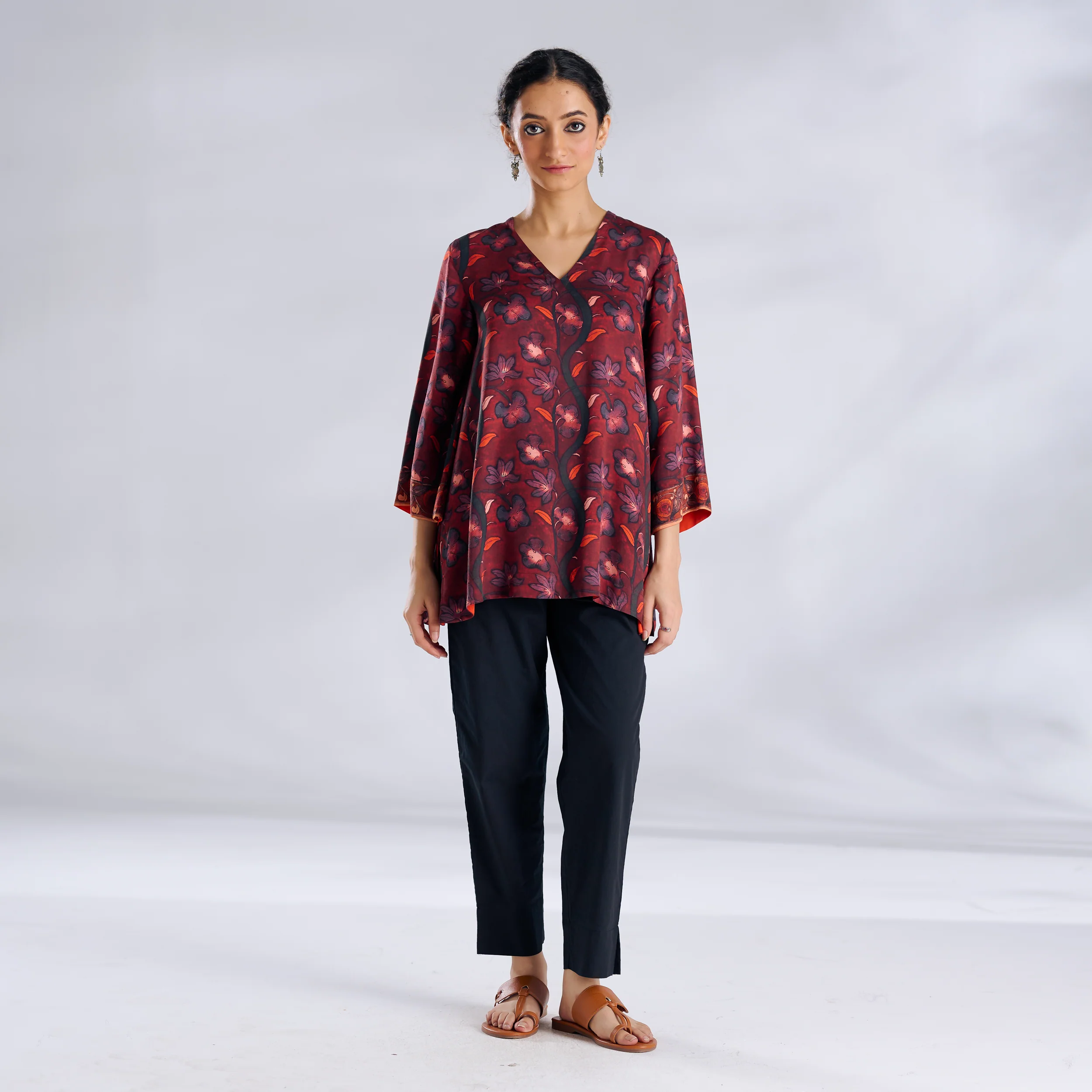 Mogra Modal Satin Tunic - Maroon - Image 7