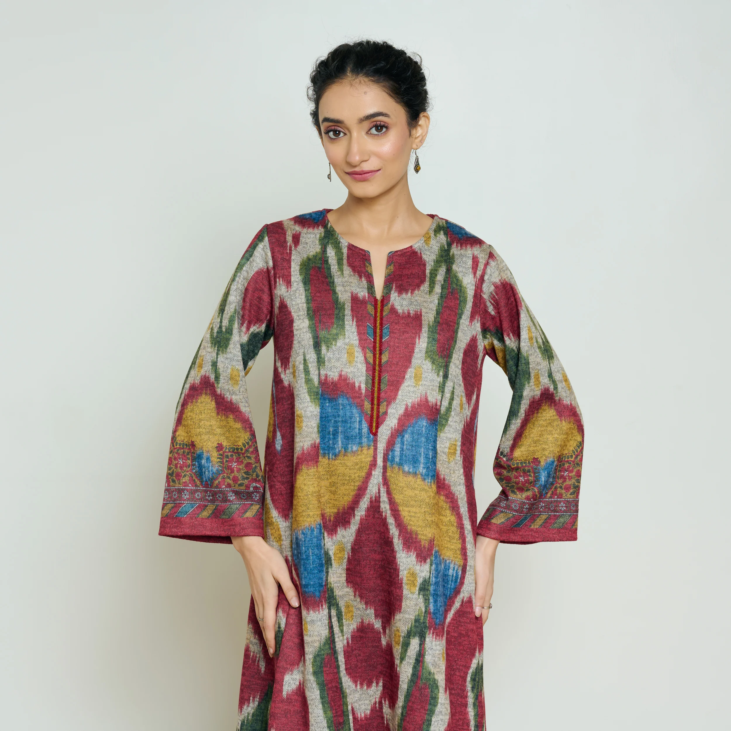 Moonara Hand Embroidered Woollen Kurta - Beige - Image 4