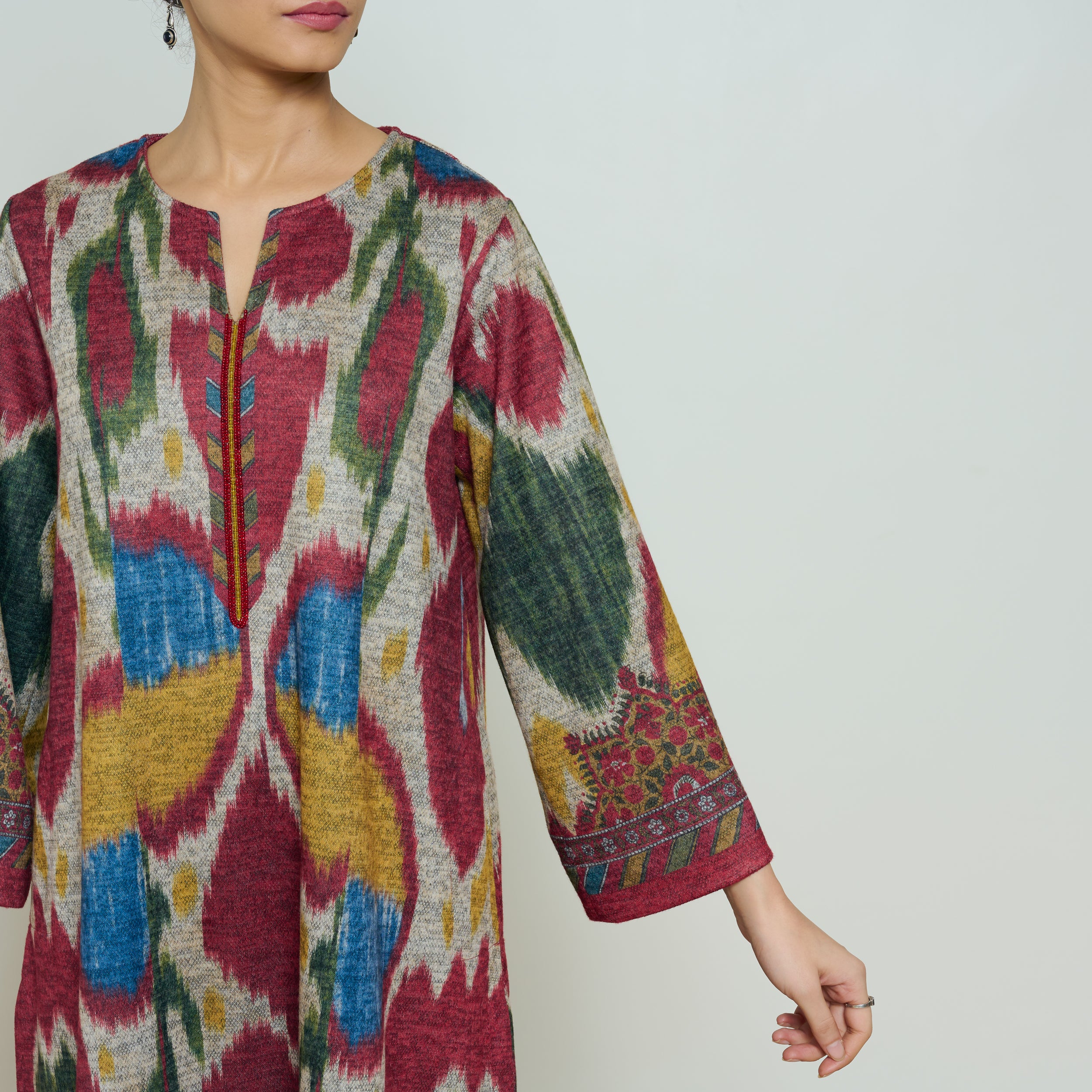 Moonara Hand Embroidered Woollen Kurta - Beige - Image 5