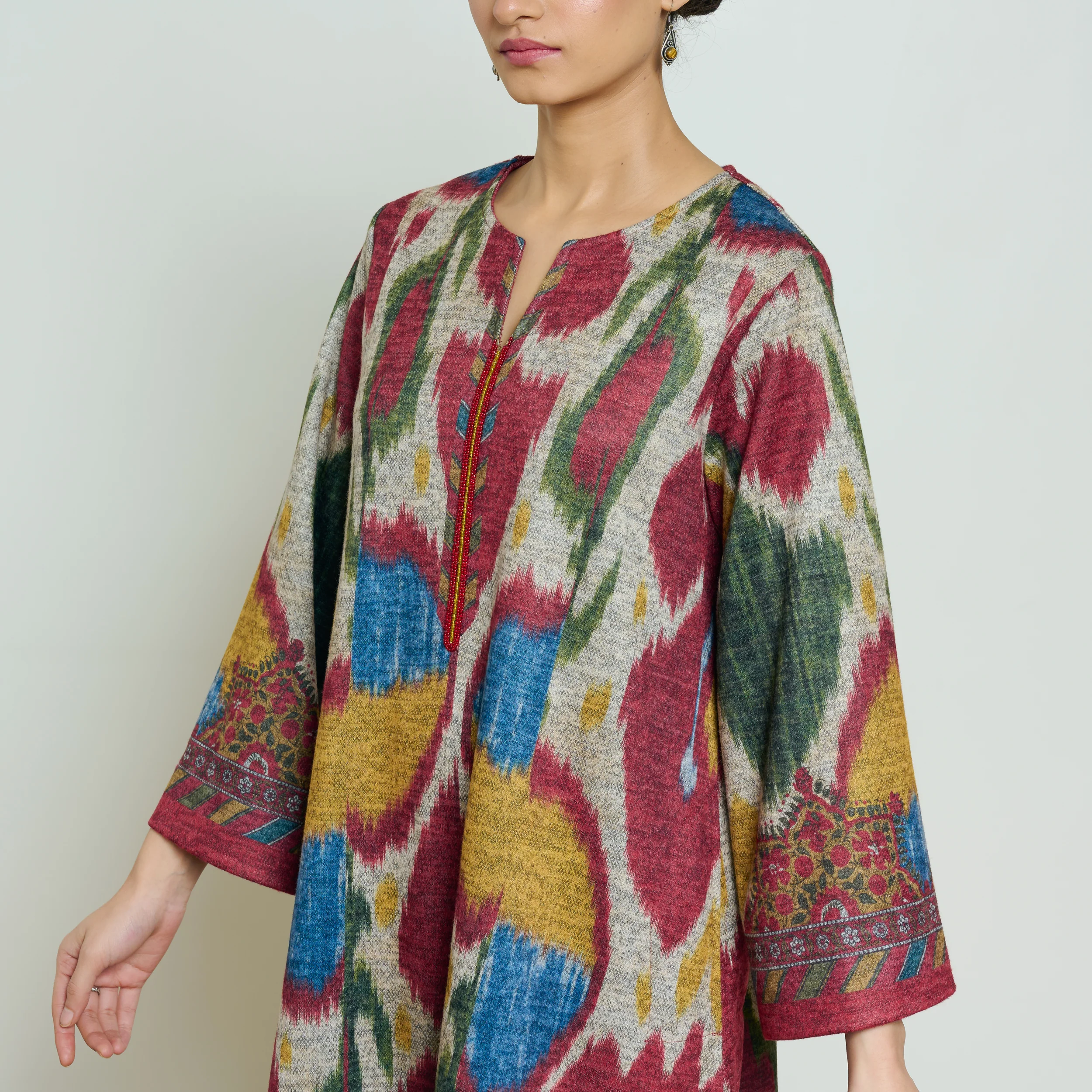 Moonara Hand Embroidered Woollen Kurta - Beige - Image 6