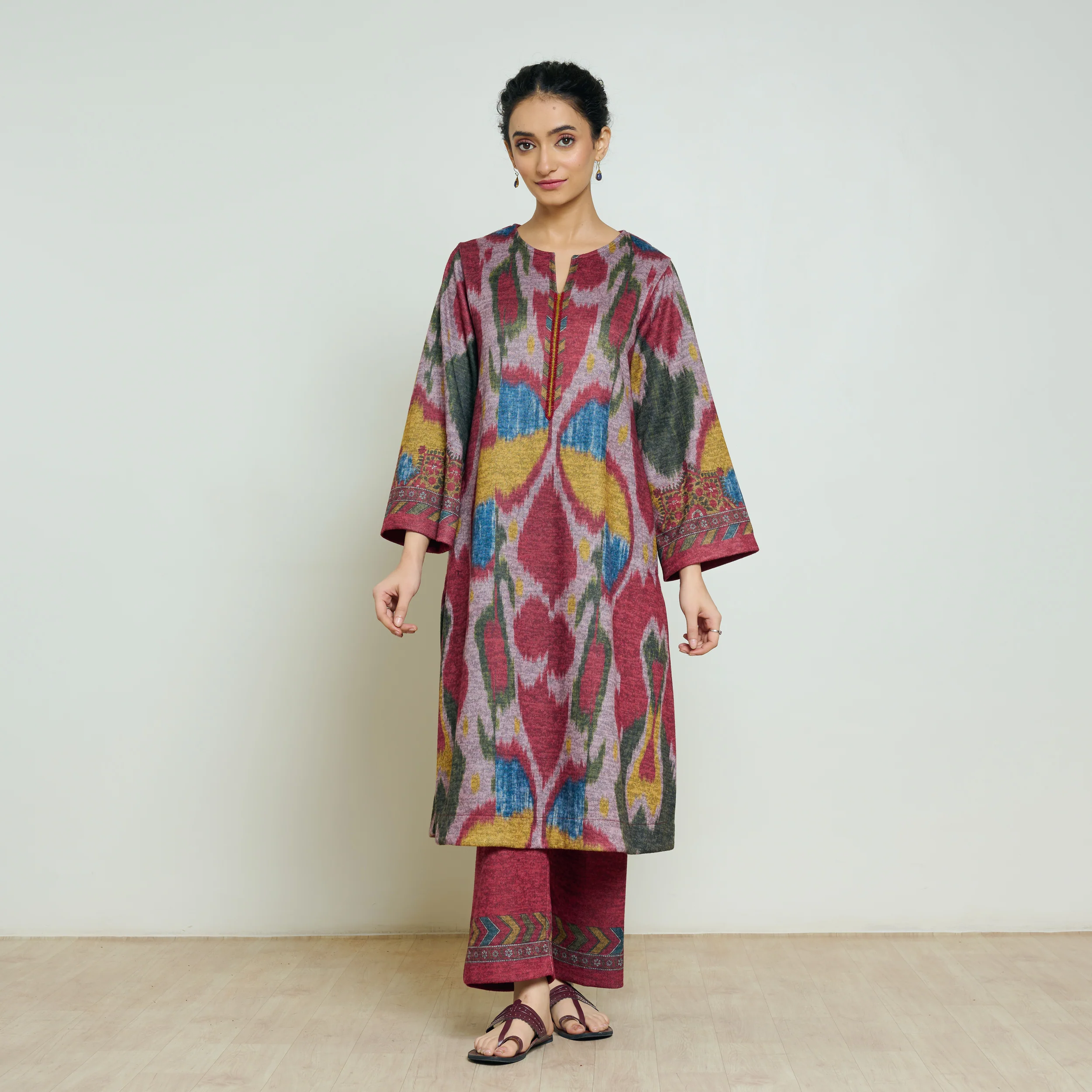 Moonara Hand Embroidered Woollen Kurta - Dusty Pink - Image 3