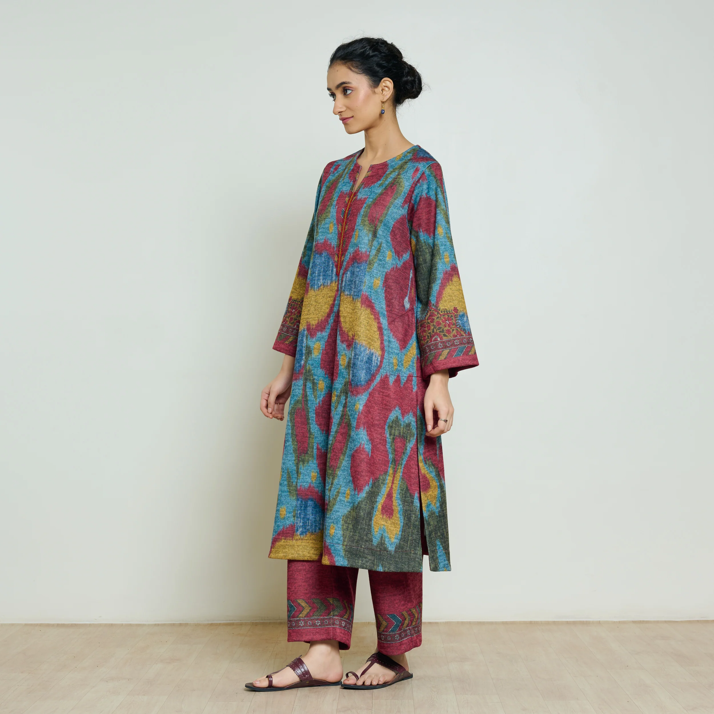 Moonara Hand Embroidered Woollen Kurta - Ocean Blue - Image 5