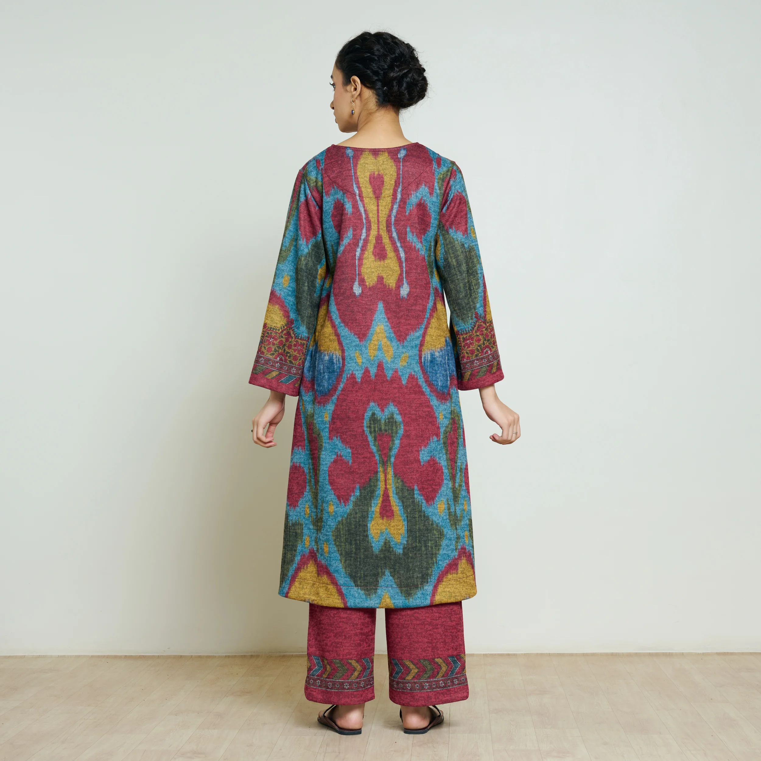 Moonara Hand Embroidered Woollen Kurta - Ocean Blue - Image 7