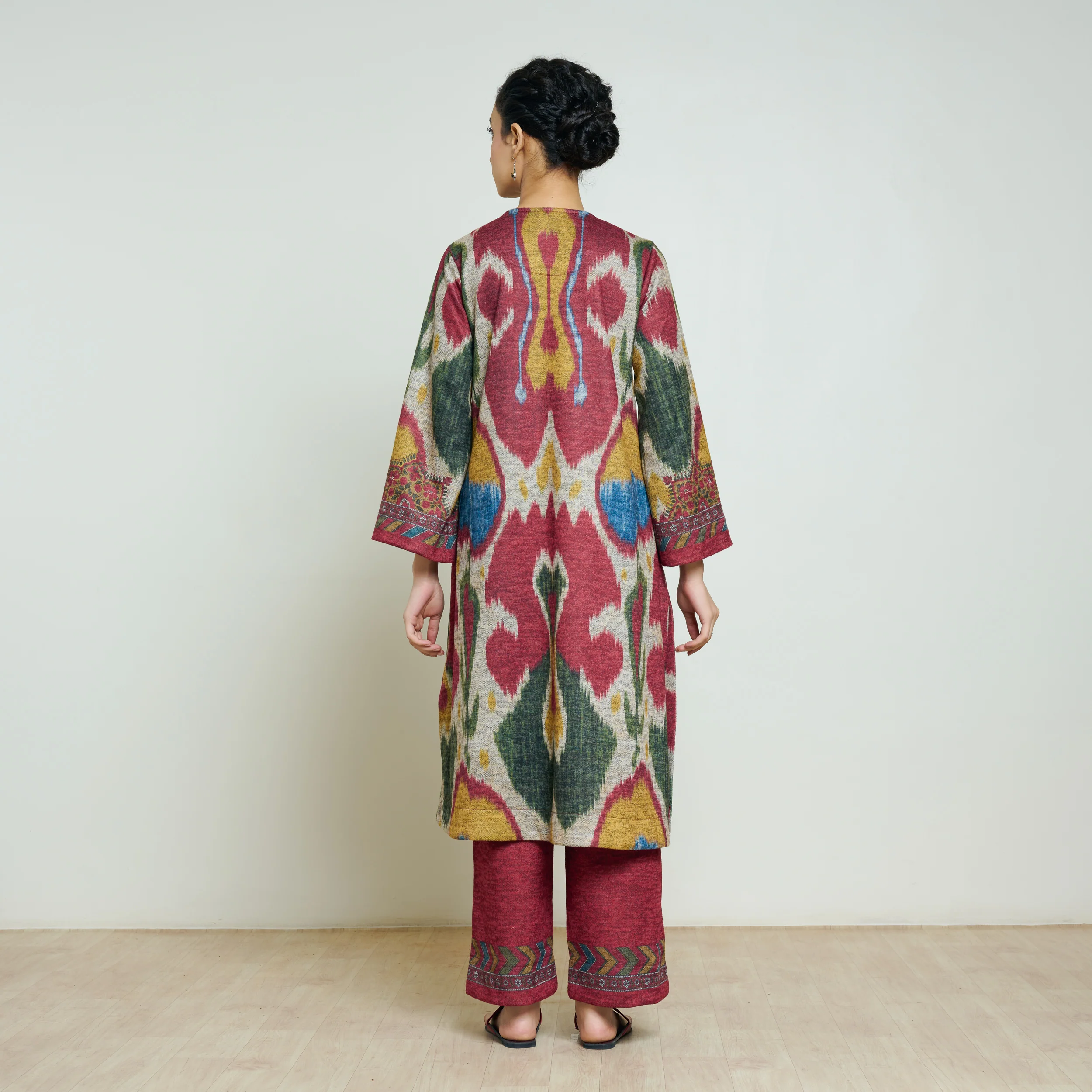 Moonara Hand Embroidered Woollen Kurta Set - Beige - Image 12