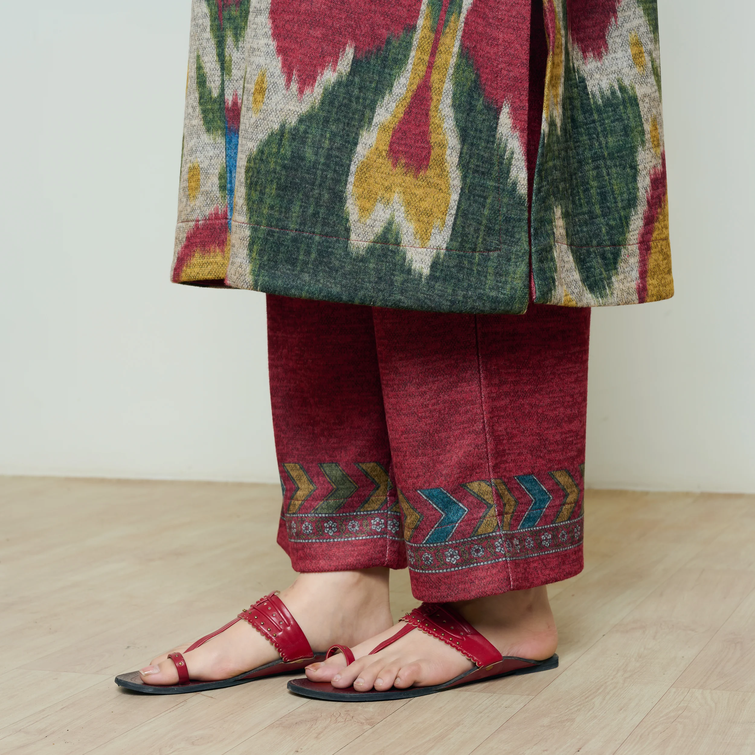 Moonara Hand Embroidered Woollen Kurta Set - Beige - Image 3
