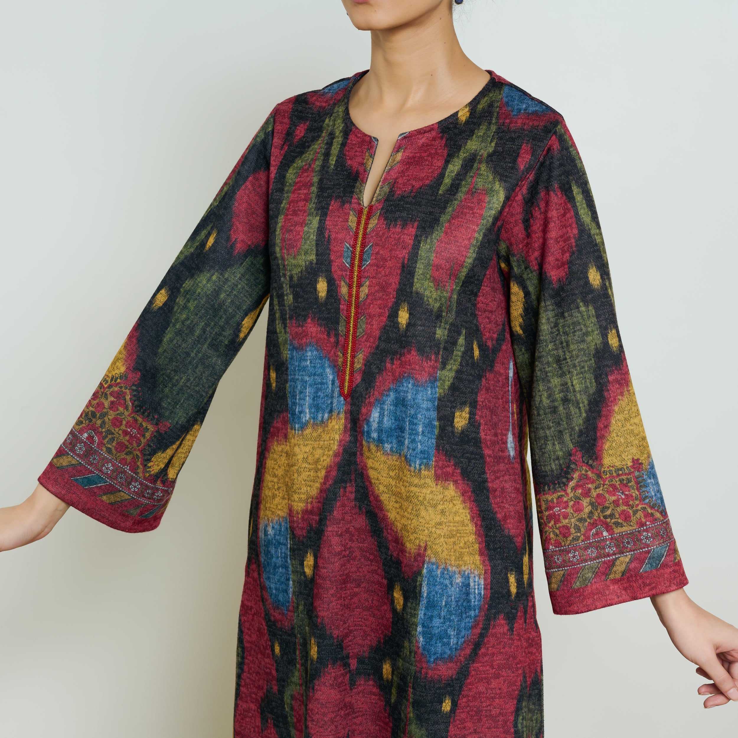 Moonara Hand Embroidered Woollen Kurta Set - Black - Image 5