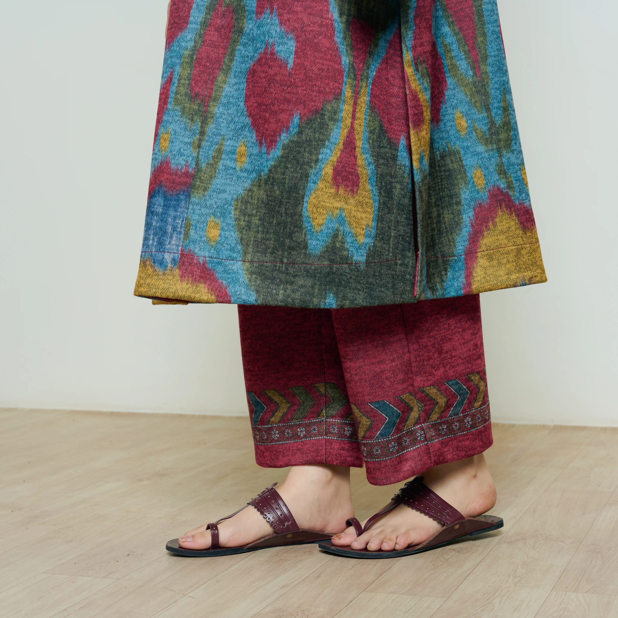 Moonara Hand Embroidered Woollen Kurta Set - Ocean Blue - Image 3