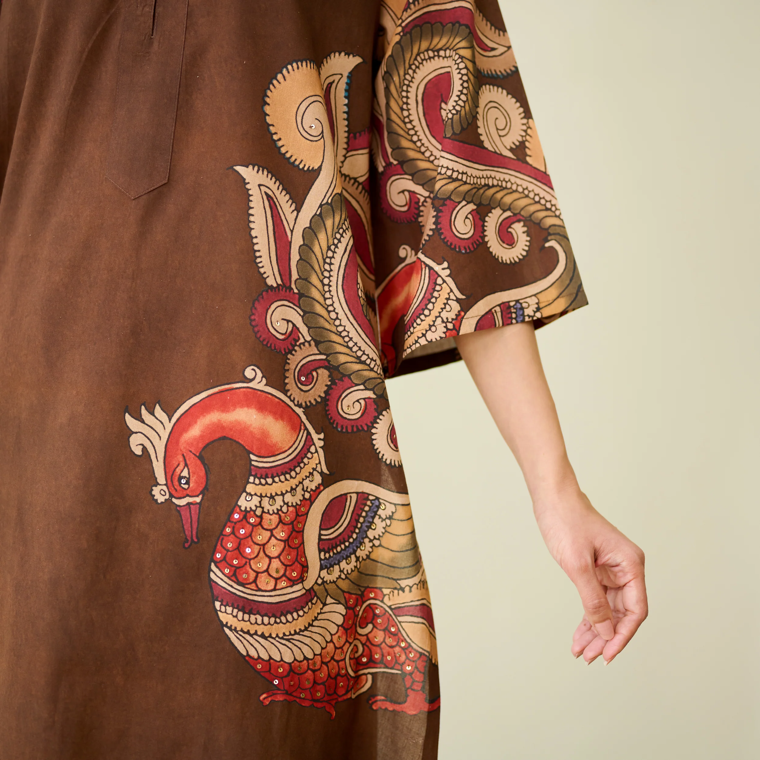 Morni Hand Embroidered Mulmul Cotton Kurta - Brown - Image 2