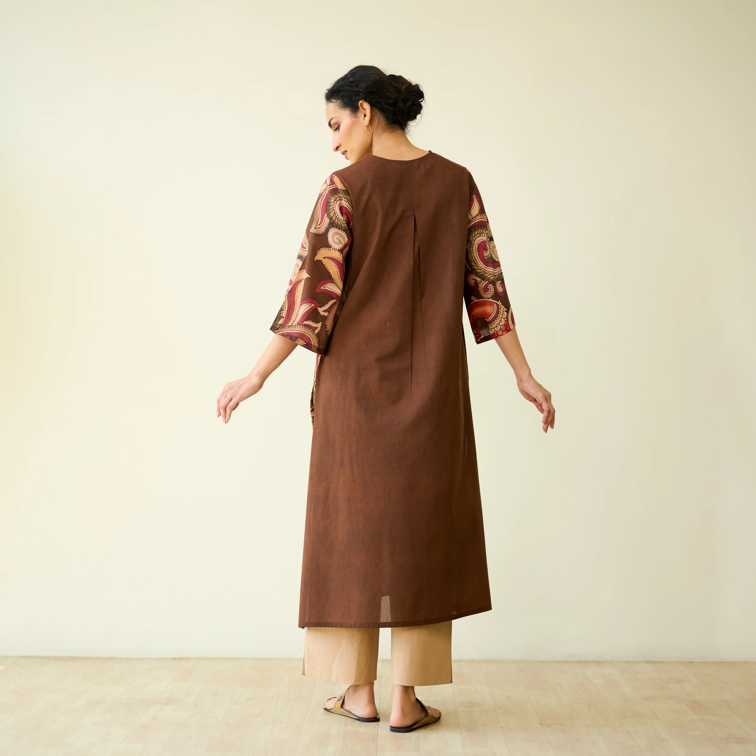 Morni Hand Embroidered Mulmul Cotton Kurta - Brown - Image 4