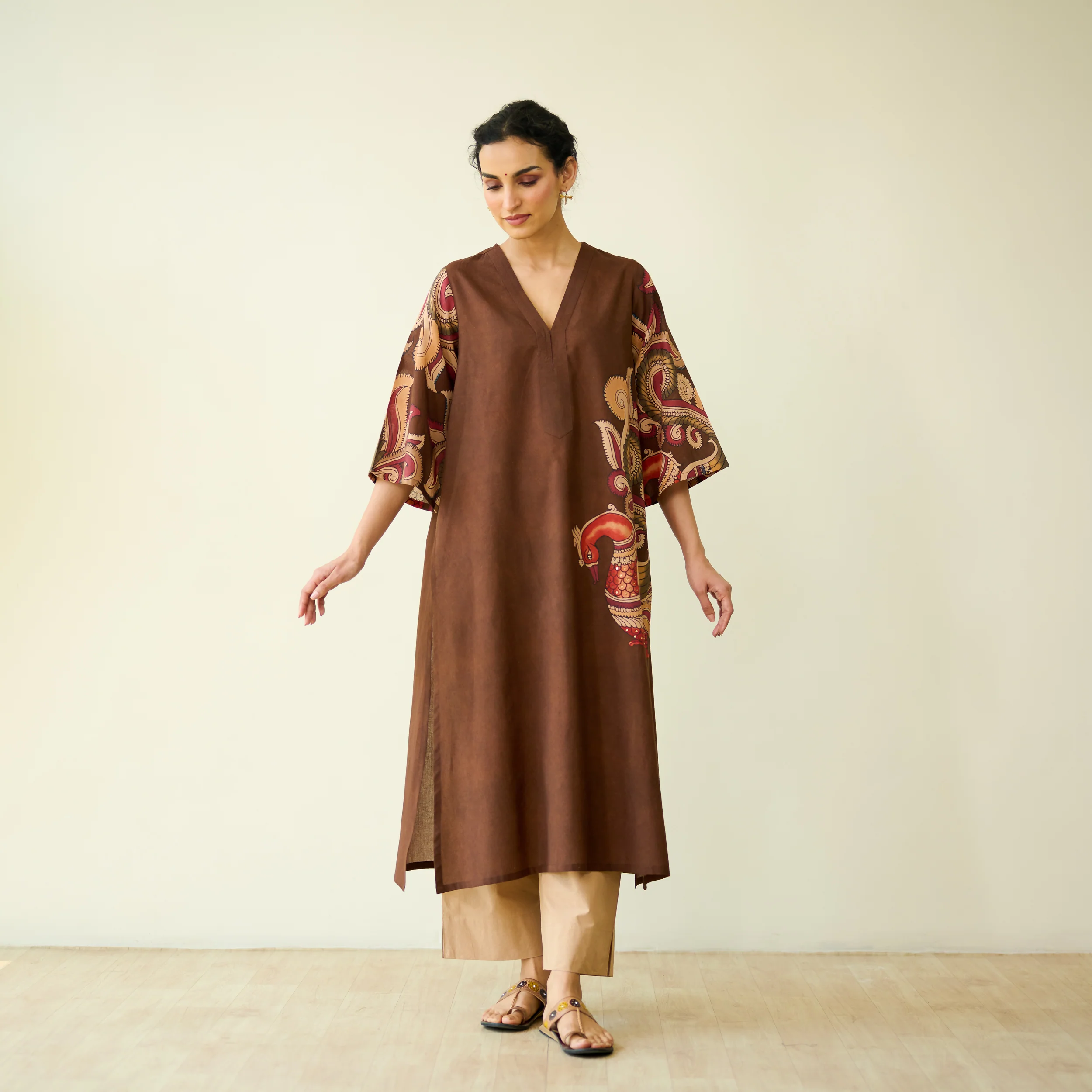 Morni Hand Embroidered Mulmul Cotton Kurta - Brown - Image 5