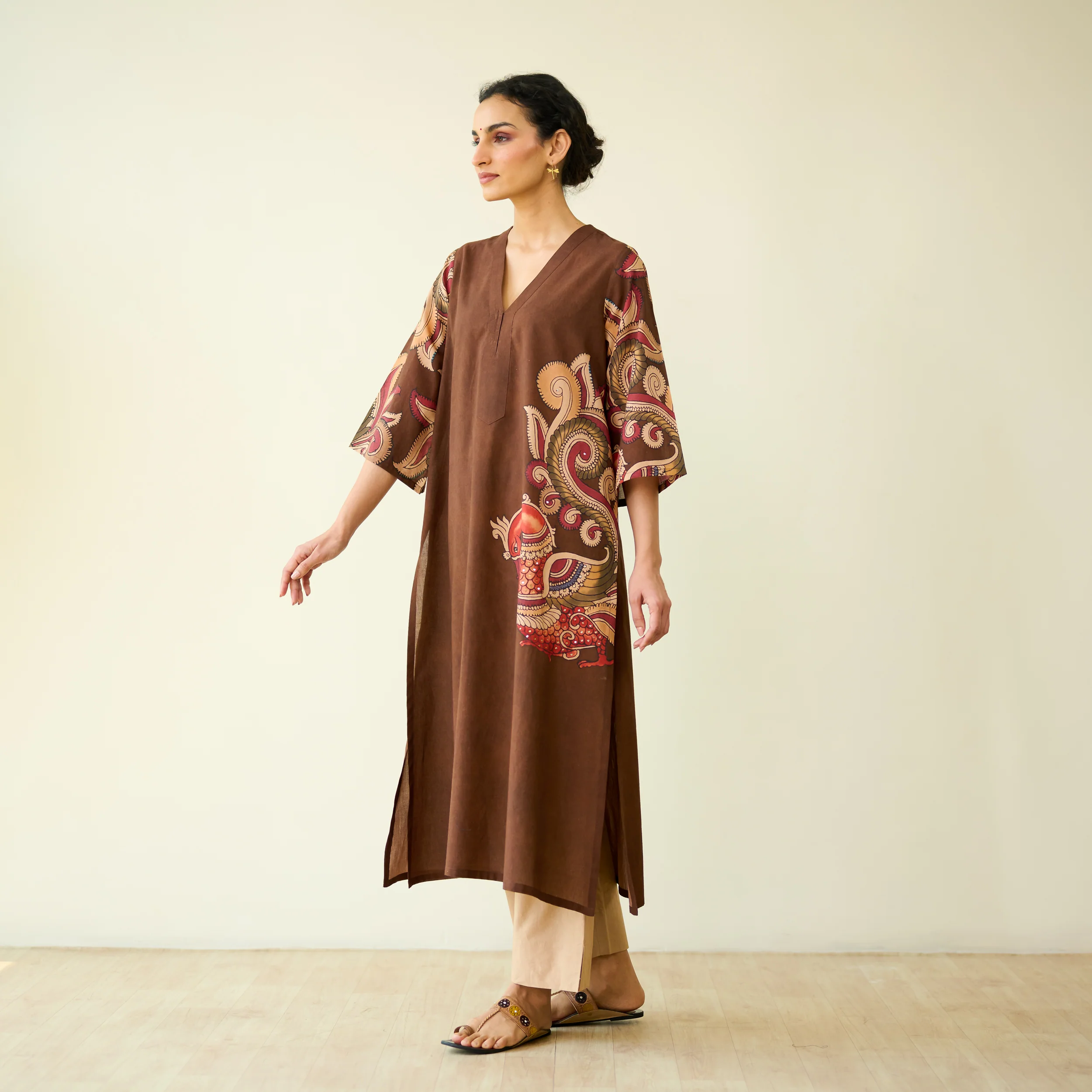 Morni Hand Embroidered Mulmul Cotton Kurta - Brown - Image 6