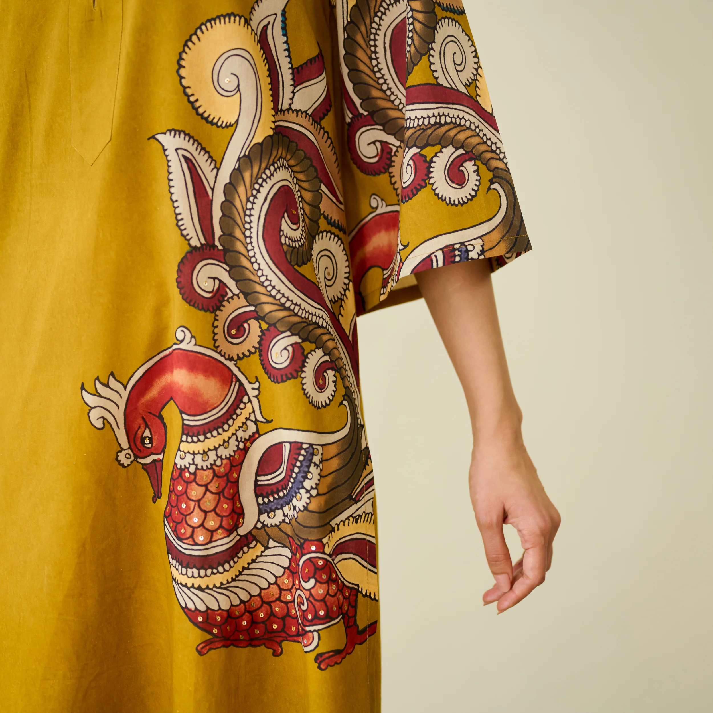 Morni Hand Embroidered Mulmul Cotton Kurta - Mustard - Image 2