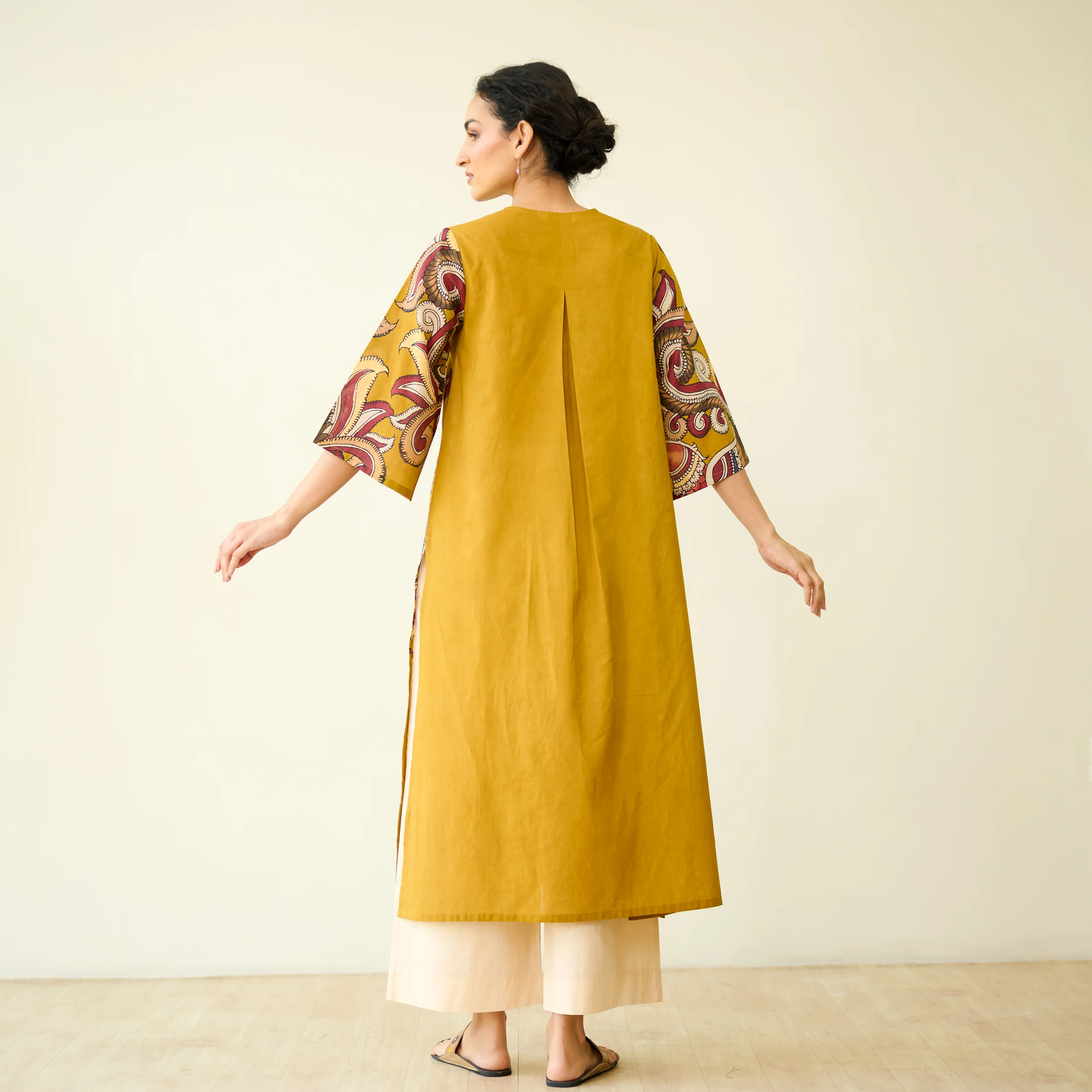 Morni Hand Embroidered Mulmul Cotton Kurta - Mustard - Image 5