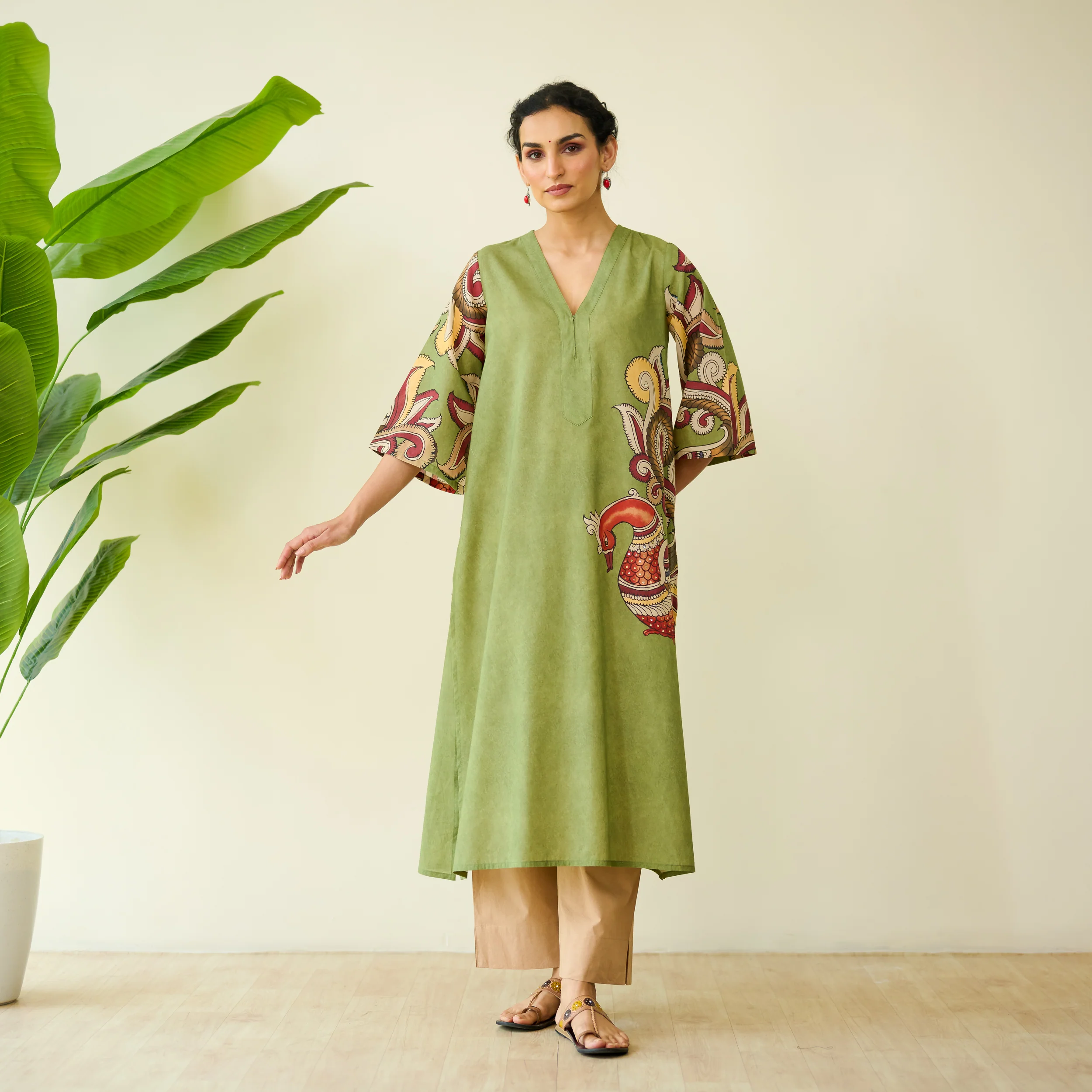 Morni Hand Embroidered Mulmul Cotton Kurta - Sage Green - Image 3