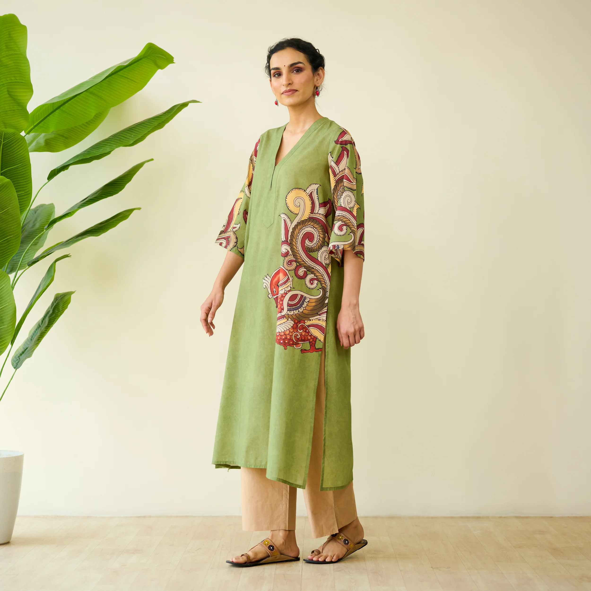 Morni Hand Embroidered Mulmul Cotton Kurta - Sage Green - Image 4