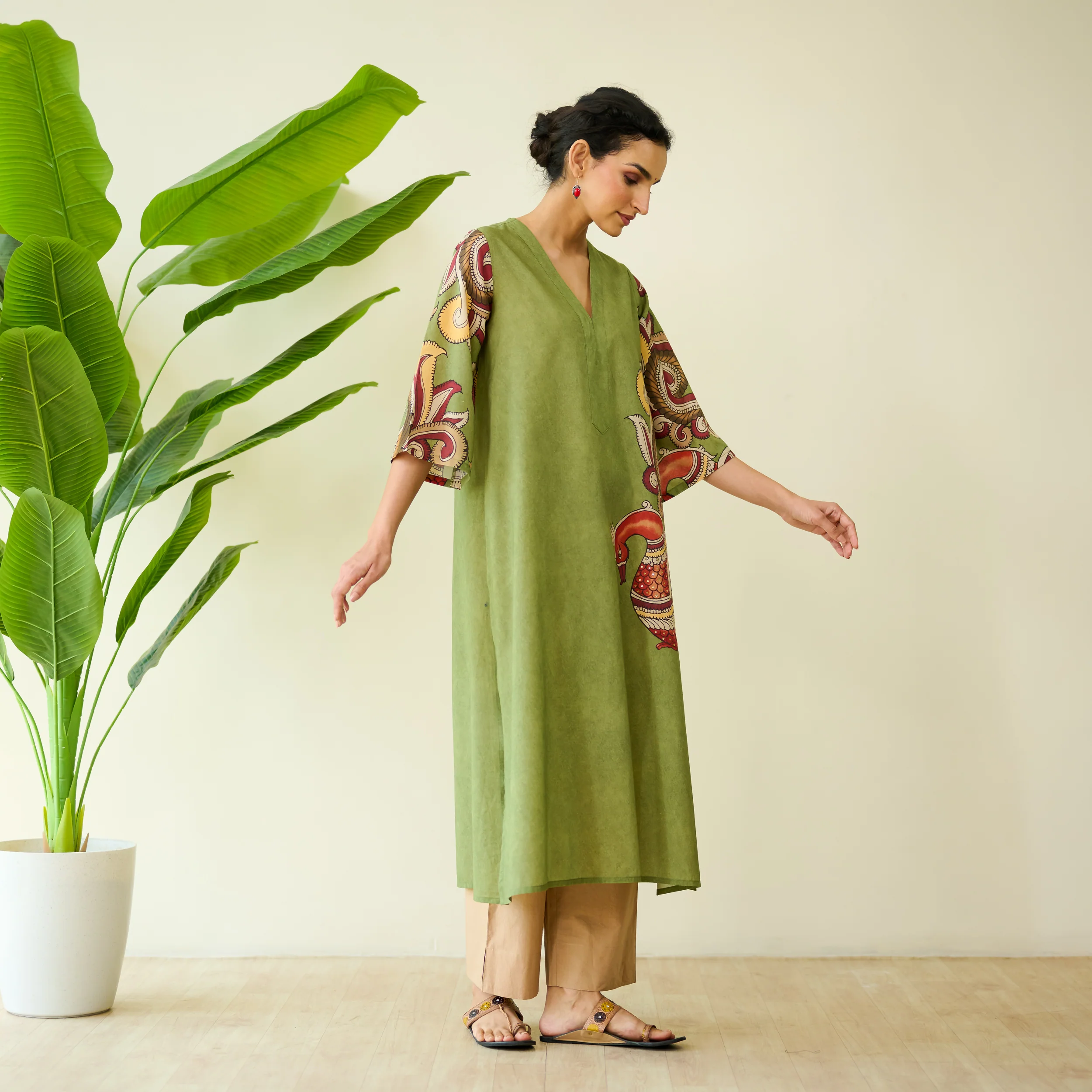 Morni Hand Embroidered Mulmul Cotton Kurta - Sage Green - Image 5