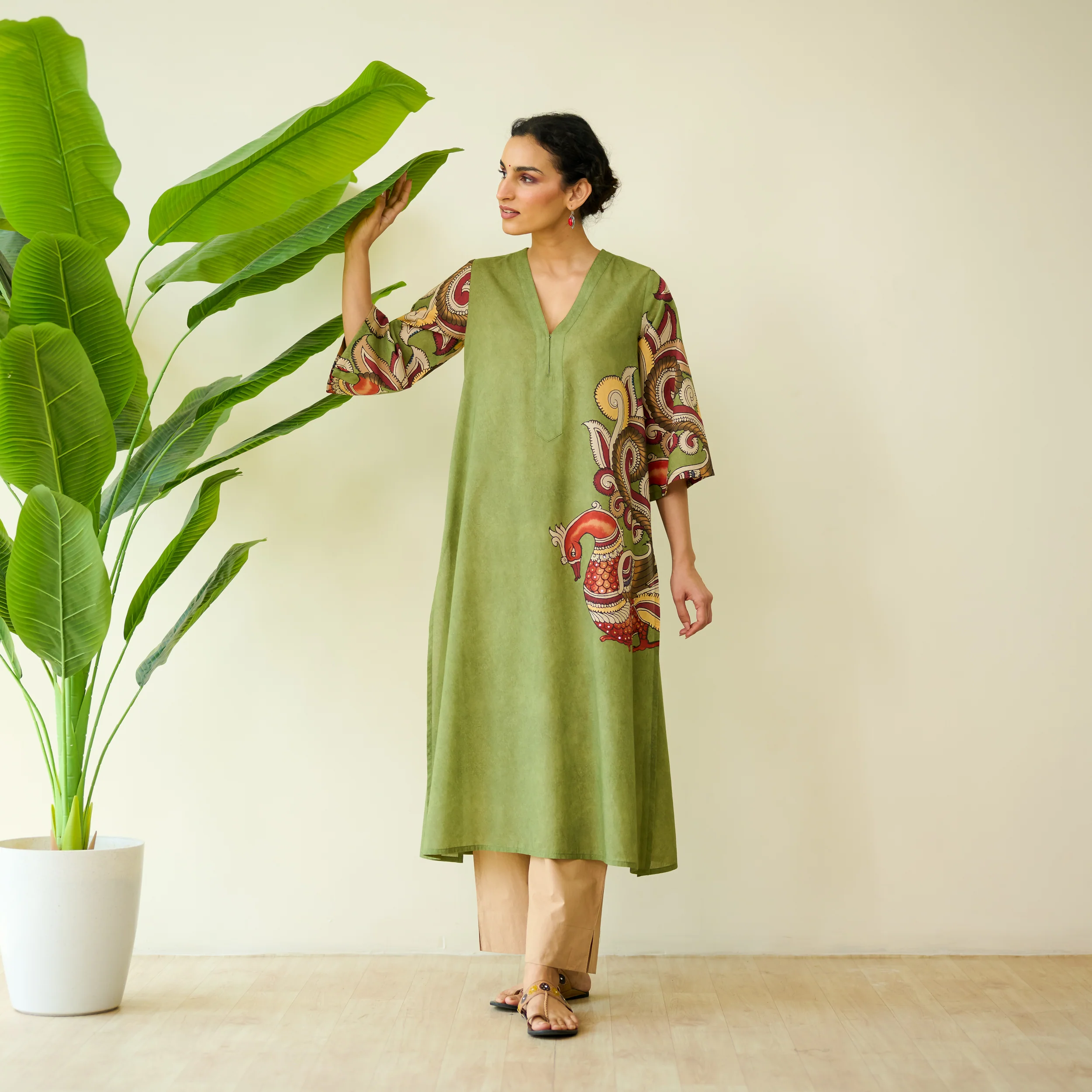 Morni Hand Embroidered Mulmul Cotton Kurta - Sage Green - Image 6