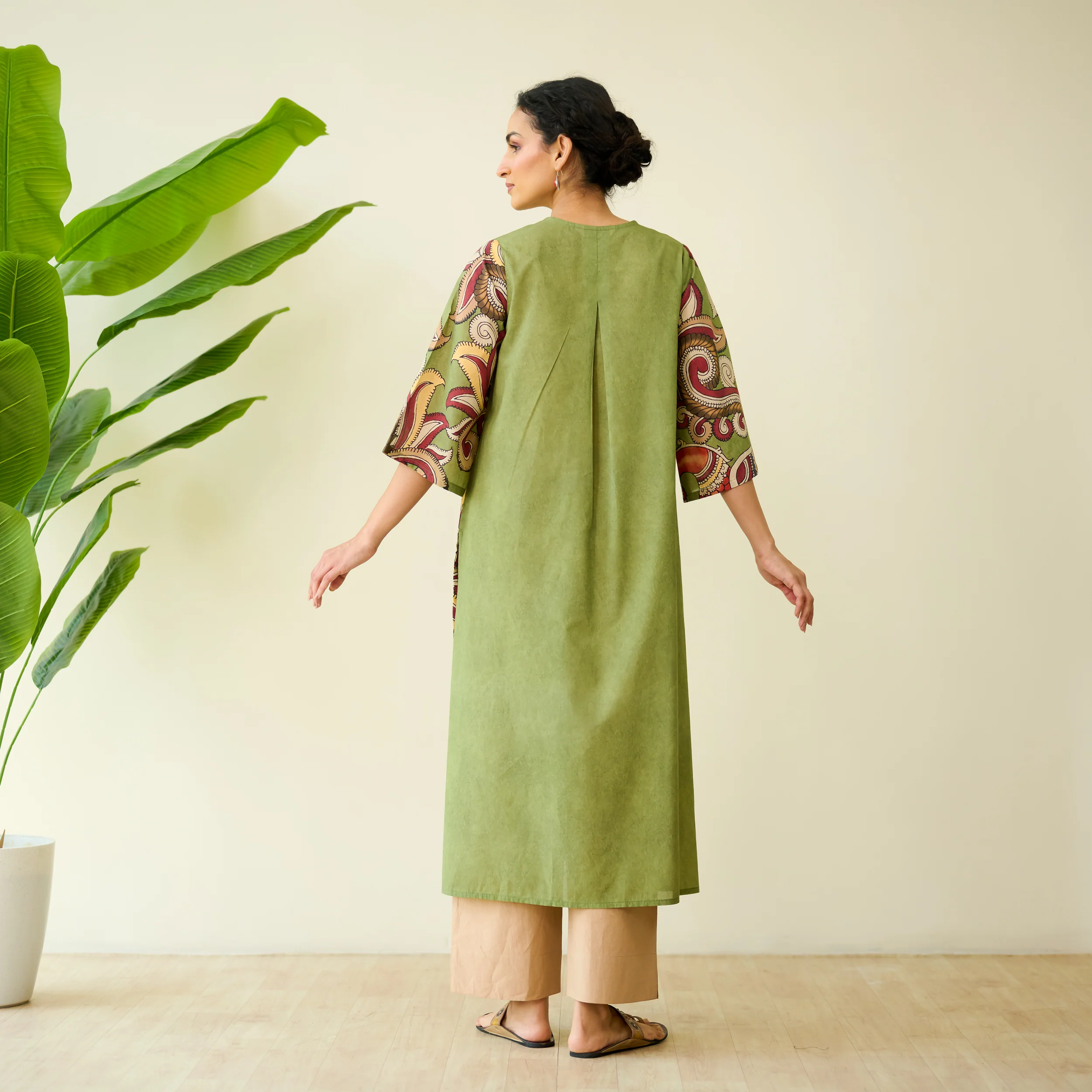 Morni Hand Embroidered Mulmul Cotton Kurta - Sage Green - Image 7