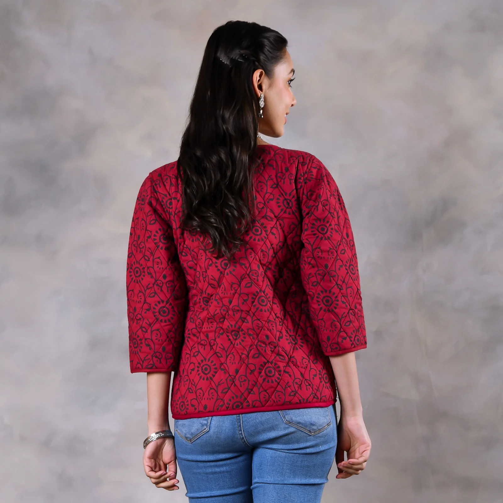 Morning Glory Black & Maroon Quilted Jacket - Image 5