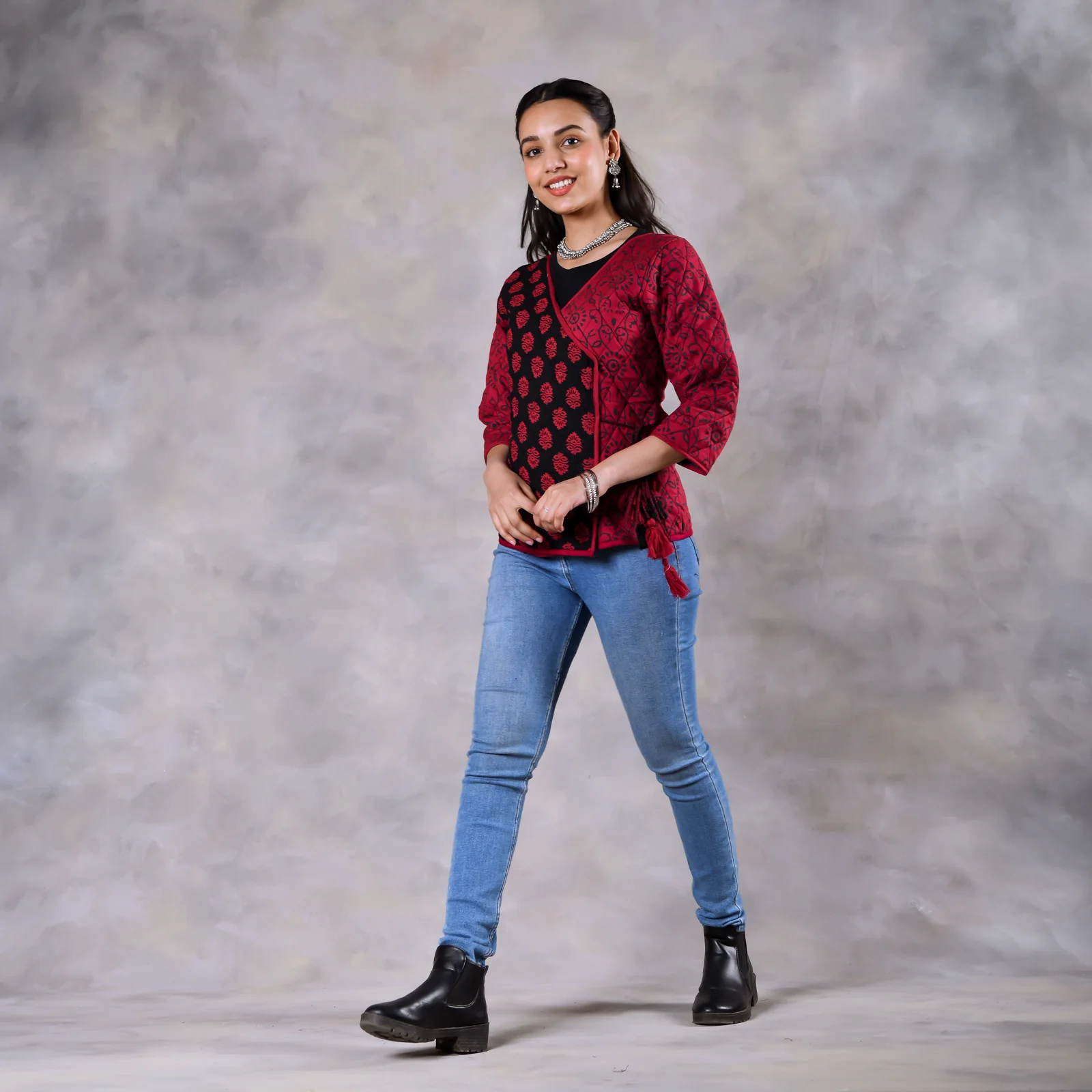 Morning Glory Black & Maroon Quilted Jacket - Image 6