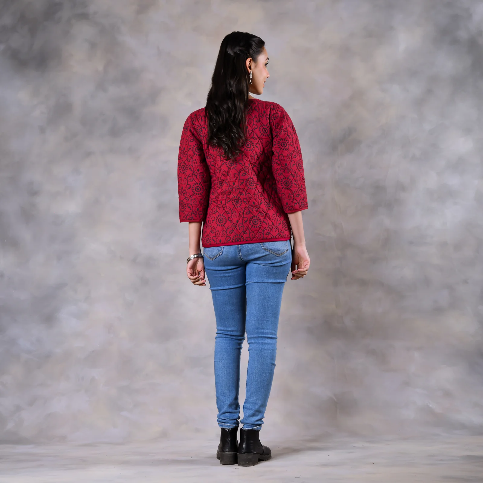 Morning Glory Black & Maroon Quilted Jacket - Image 8