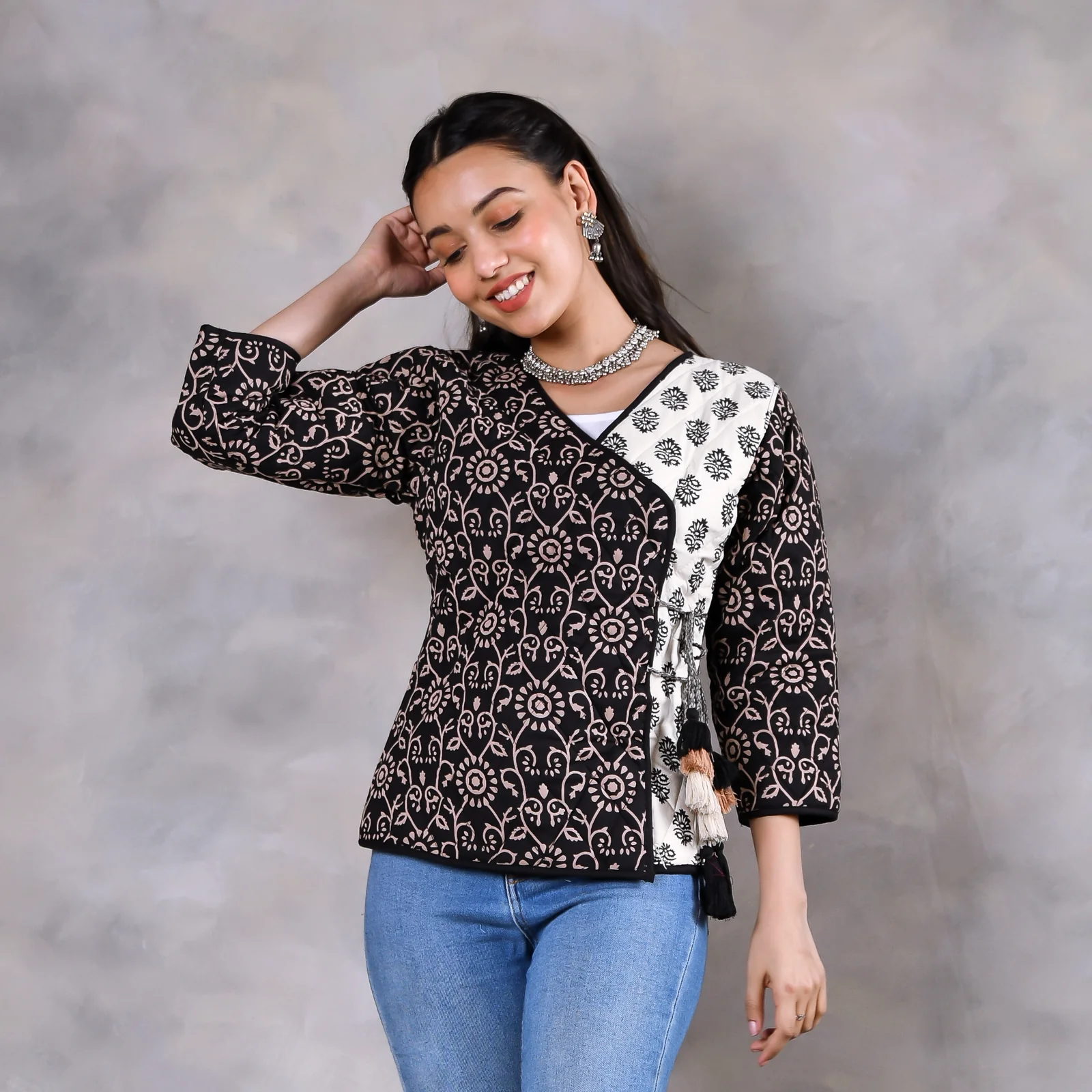 Morning Glory Black & White Quilted Jacket - Image 2