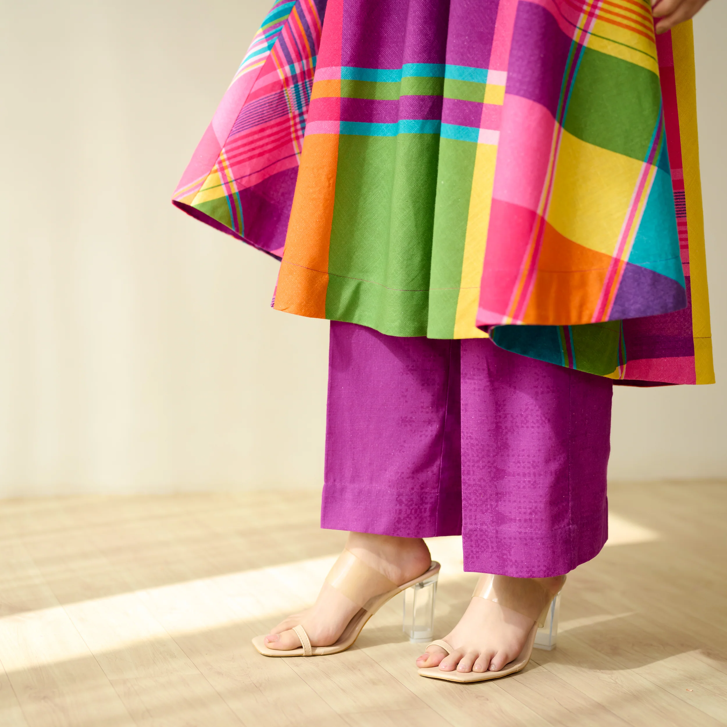 Mosaic Mood Pure Slub Cotton Kurta Set - Multicolour - Image 4