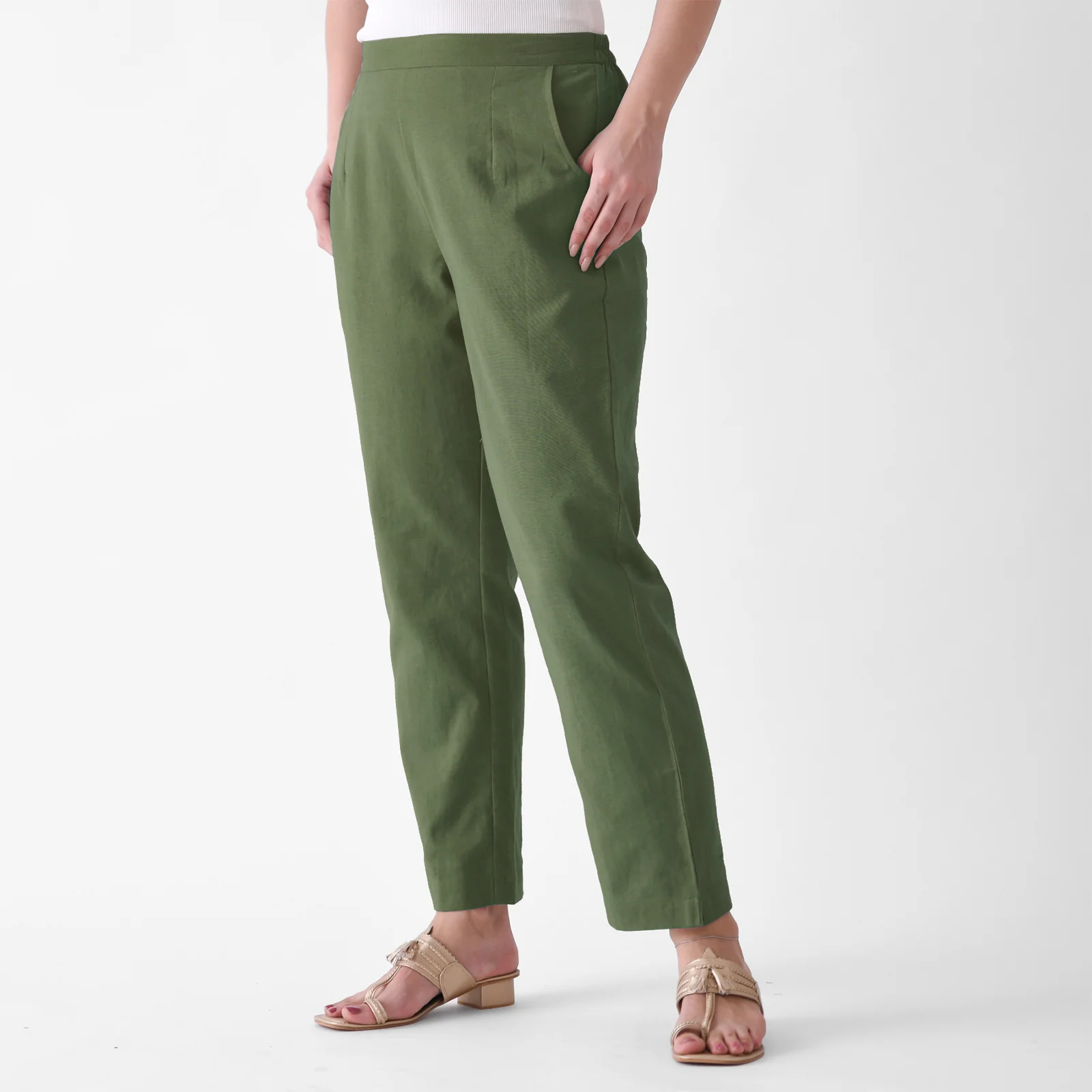 Moss Green Cotton AMPM Pants - Image 4