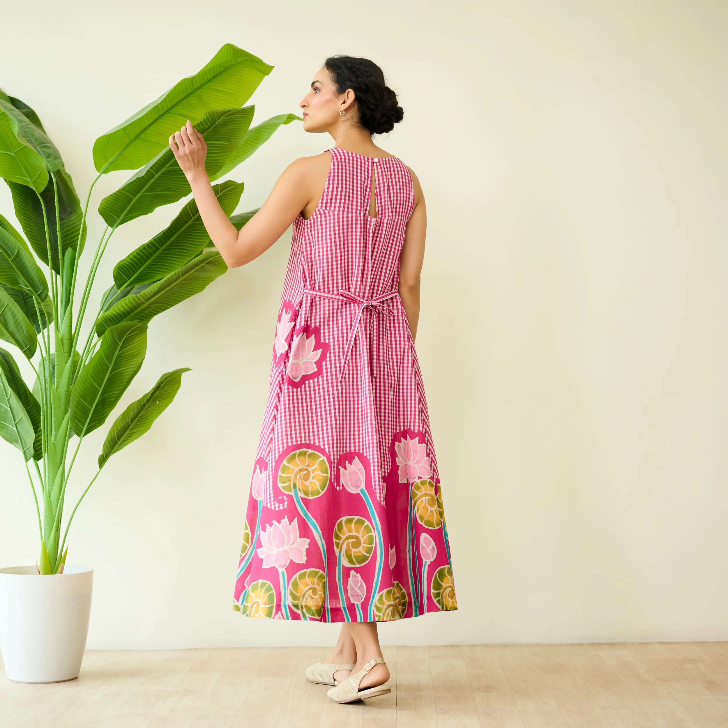 Mrinal Slub Cotton Summer Dress - Magenta - Image 4