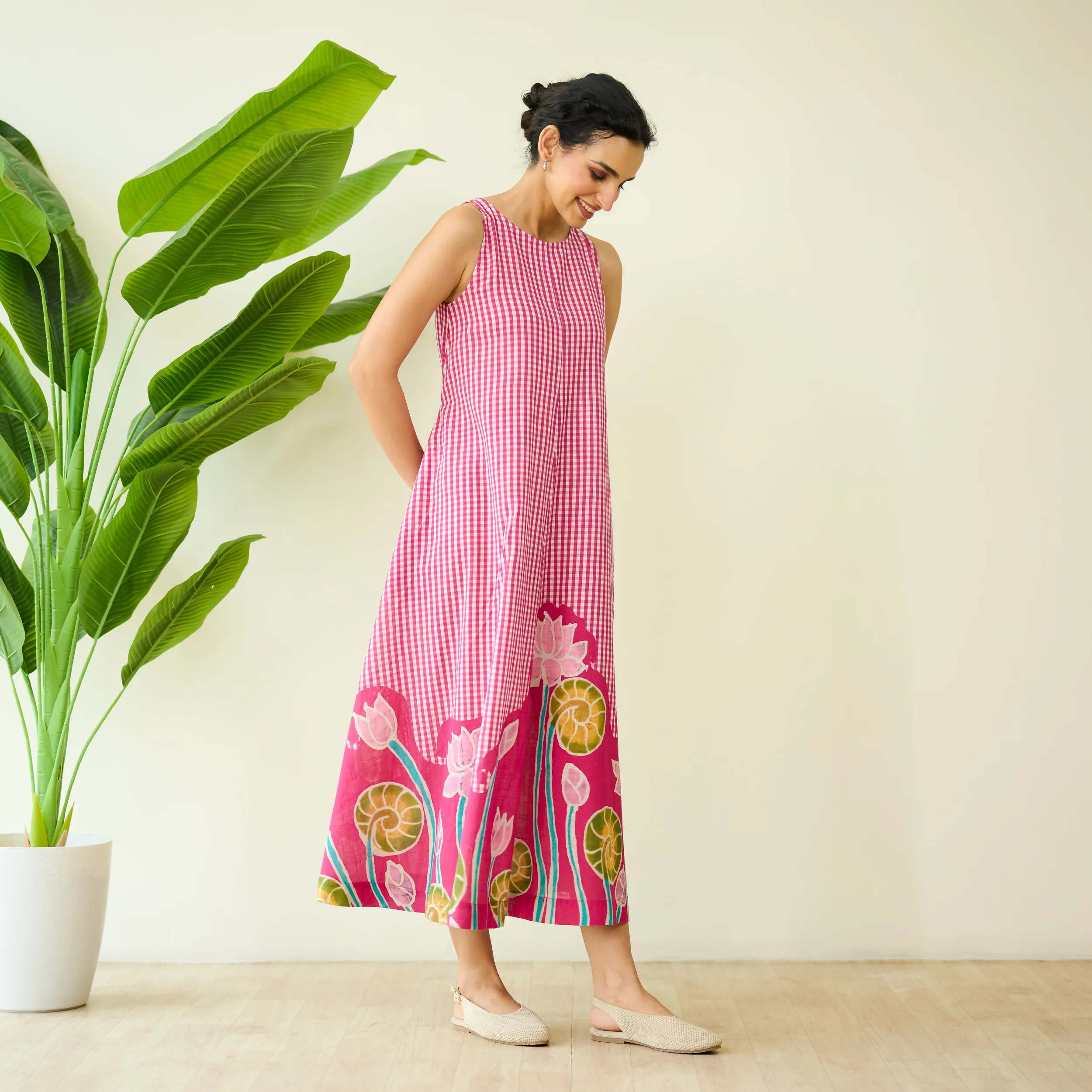 Mrinal Slub Cotton Summer Dress - Magenta - Image 5