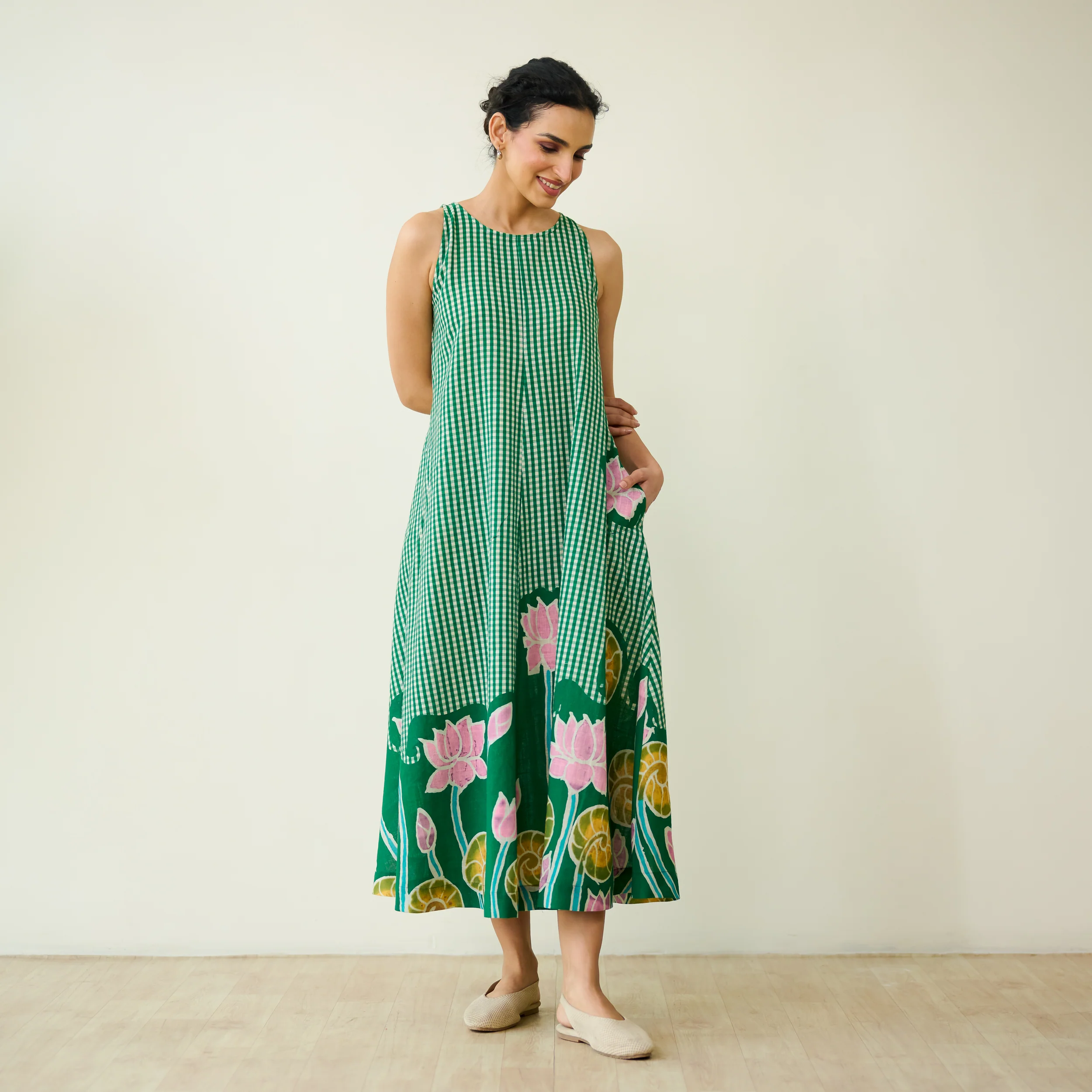 Mrinal Slub Cotton Summer Dress - Moss Green - Image 3