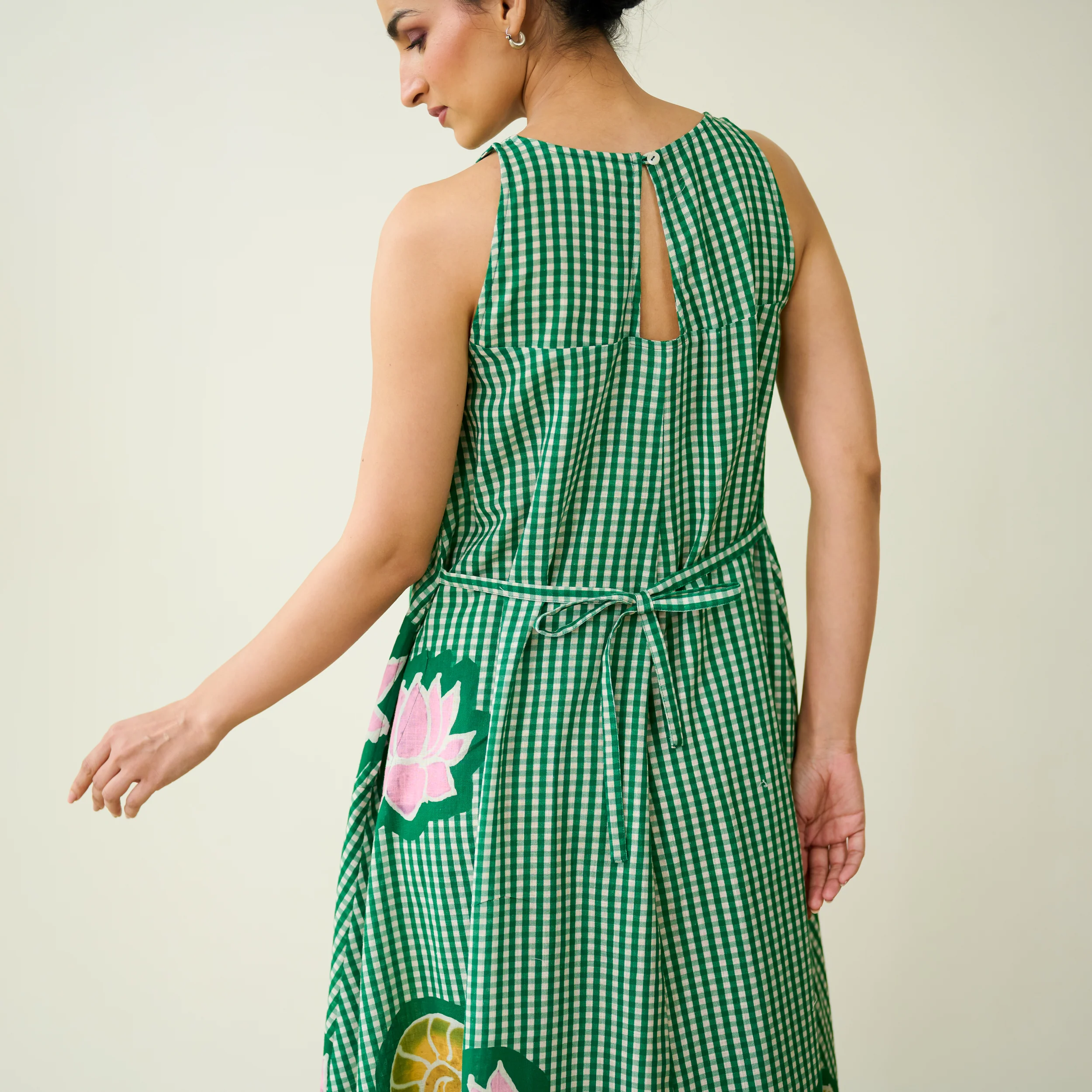 Mrinal Slub Cotton Summer Dress - Moss Green - Image 4
