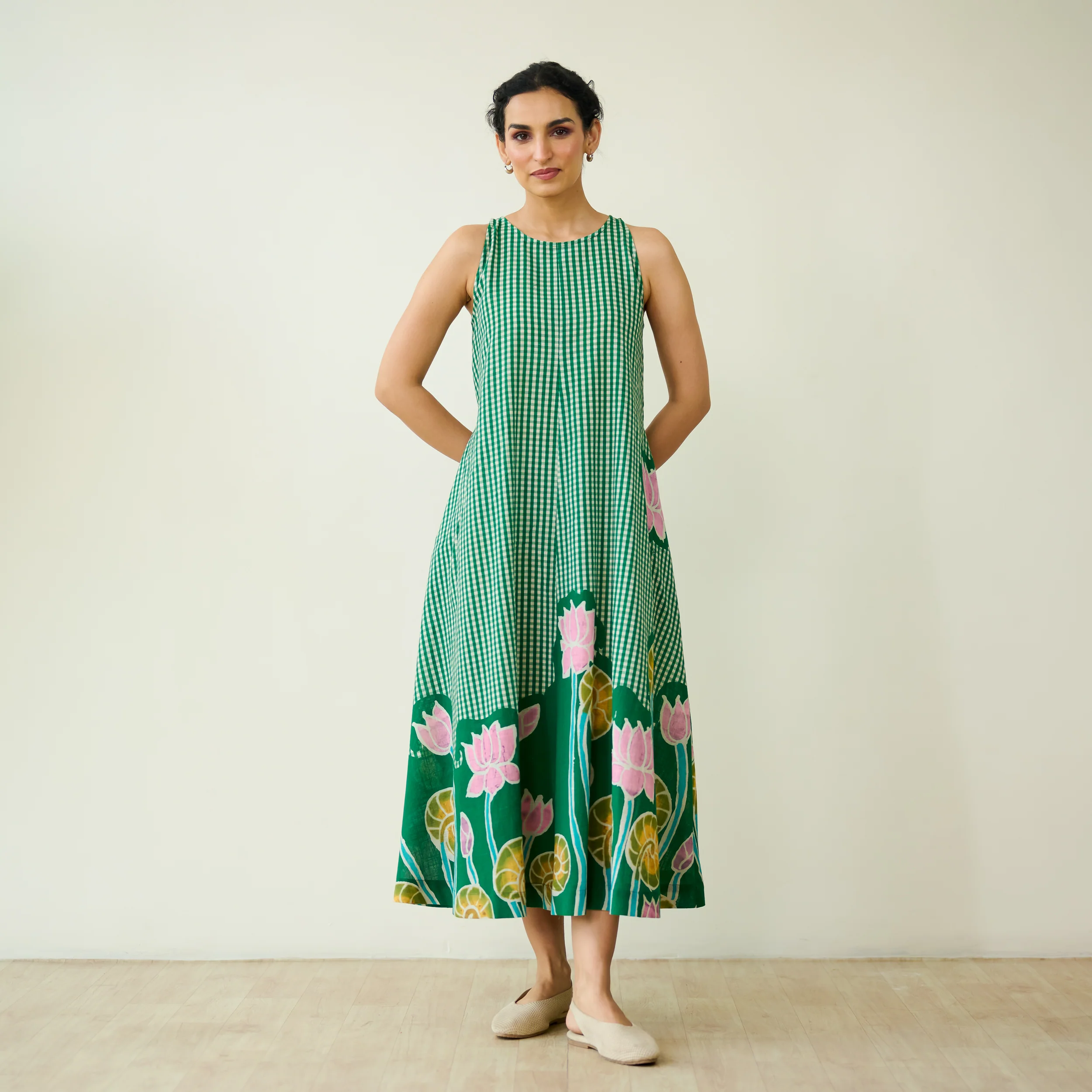 Mrinal Slub Cotton Summer Dress - Moss Green - Image 5