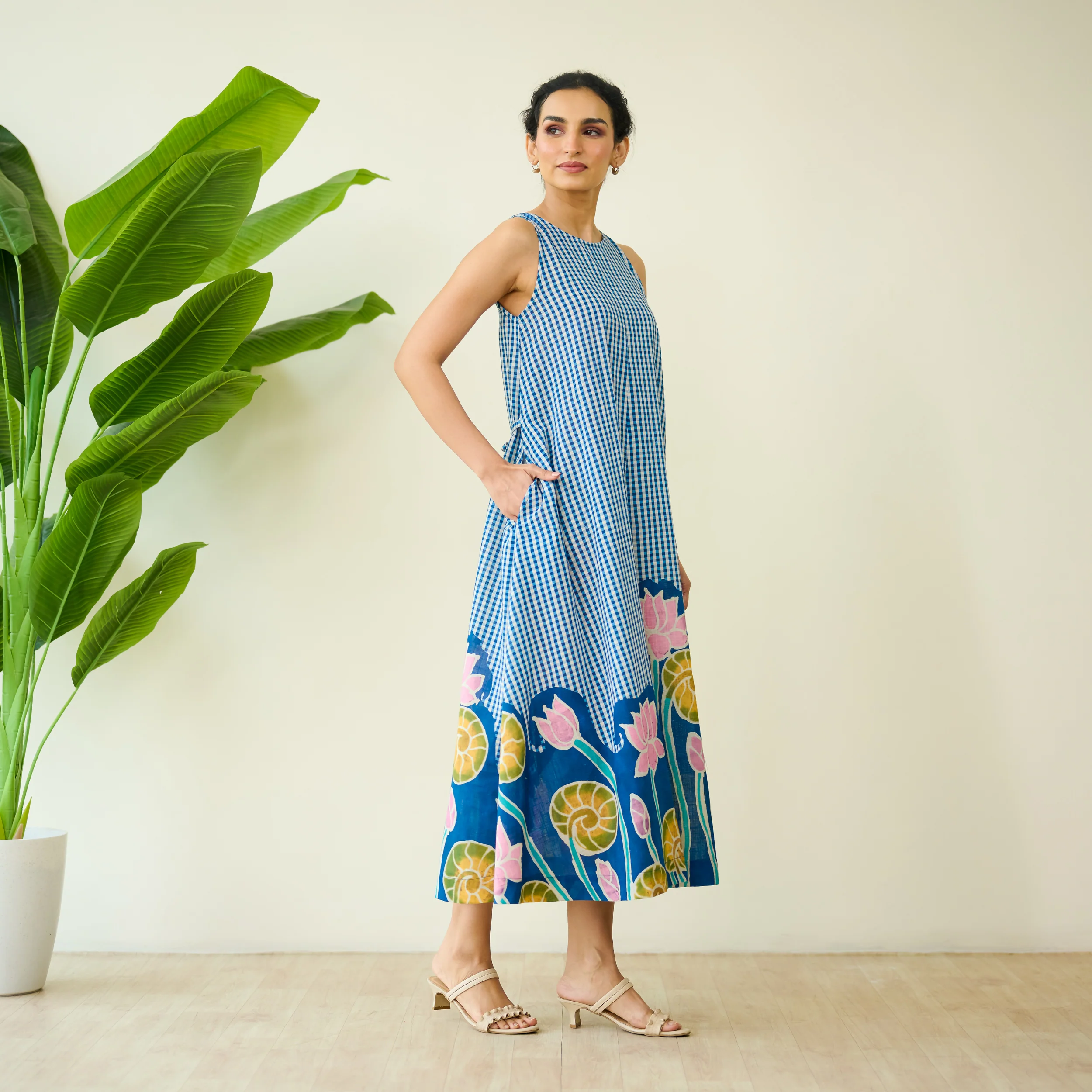 Mrinal Slub Cotton Summer Dress - Royal Blue - Image 4