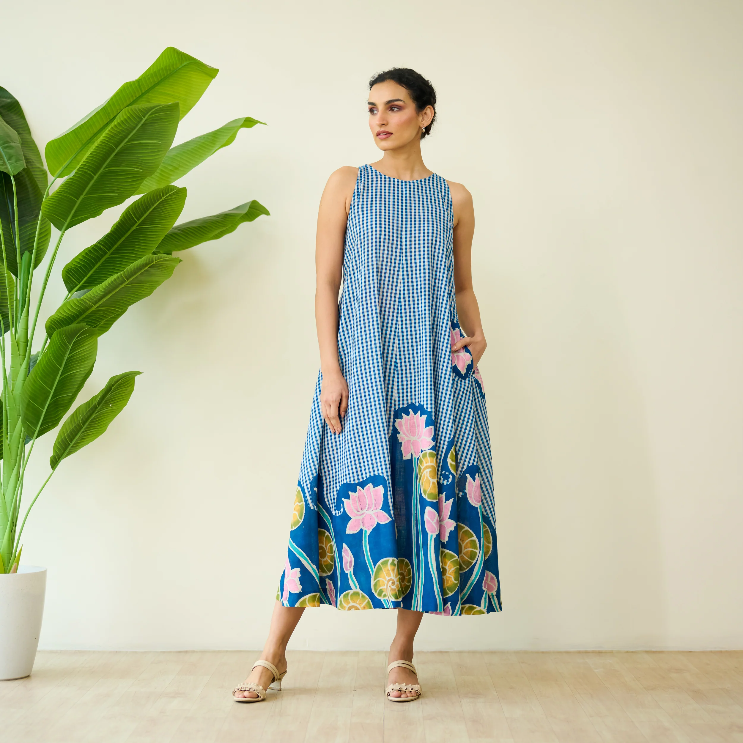 Mrinal Slub Cotton Summer Dress - Royal Blue - Image 5