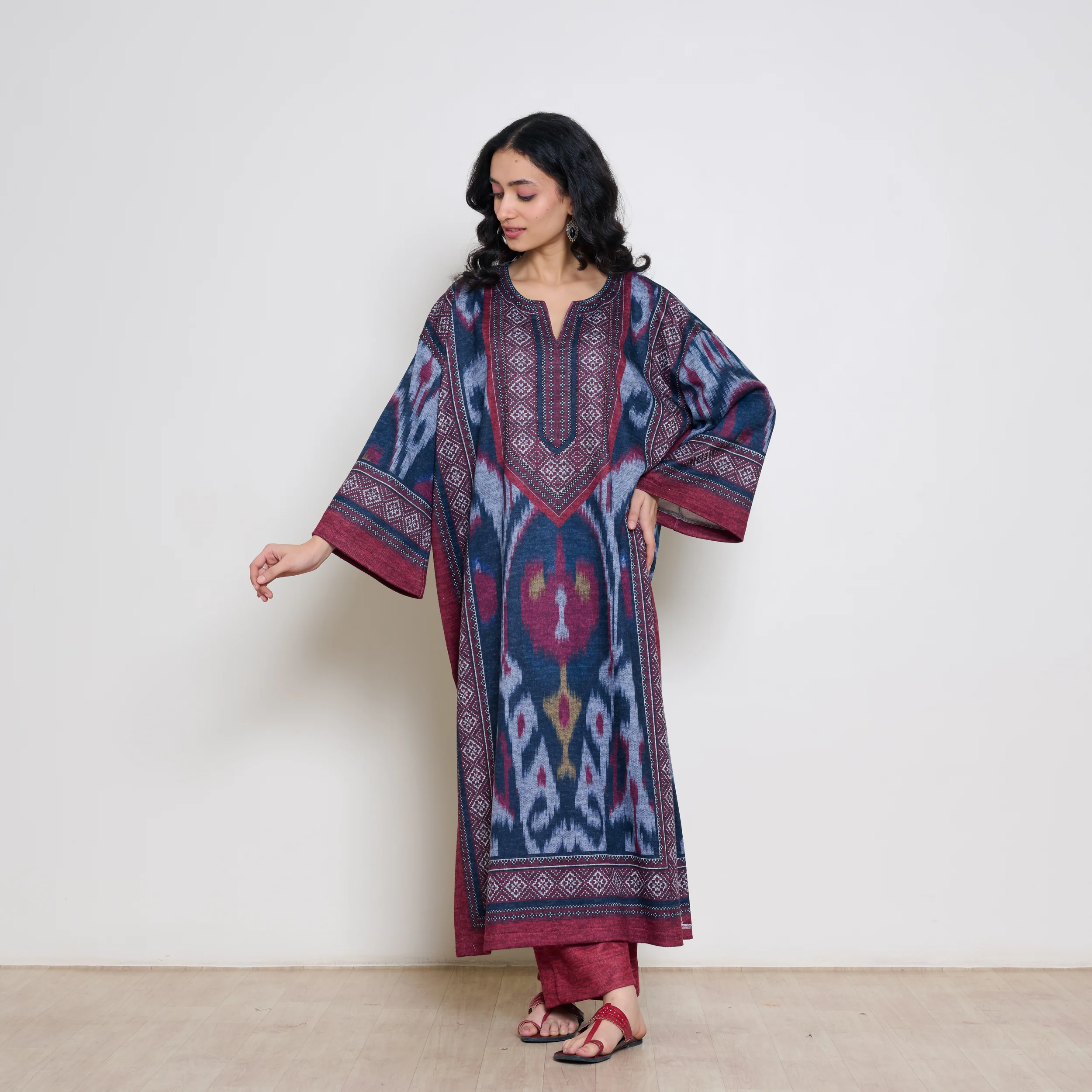 Murmur Woollen Hand Embroidered Long Kurta - Black - Image 3