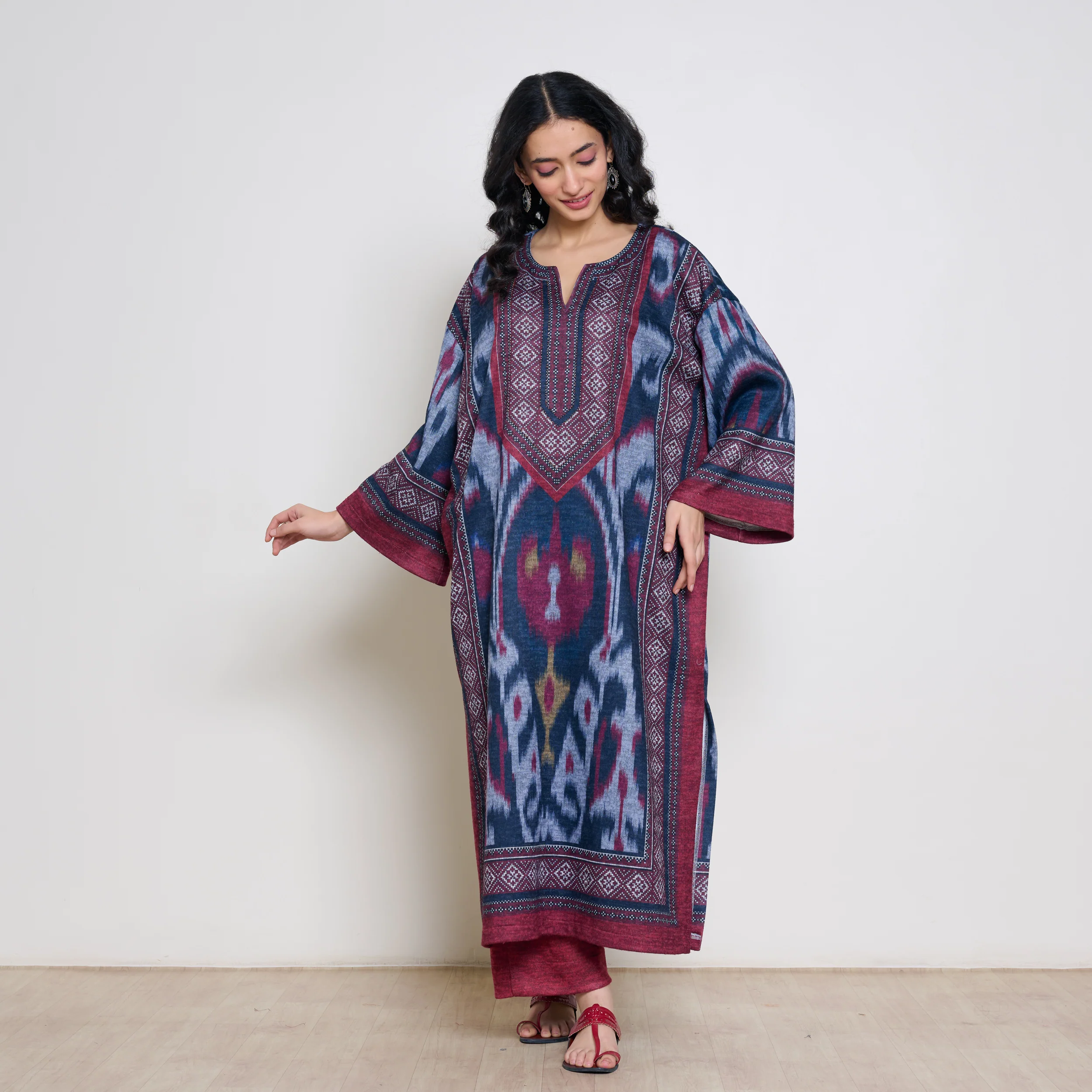 Murmur Woollen Hand Embroidered Long Kurta - Black - Image 4