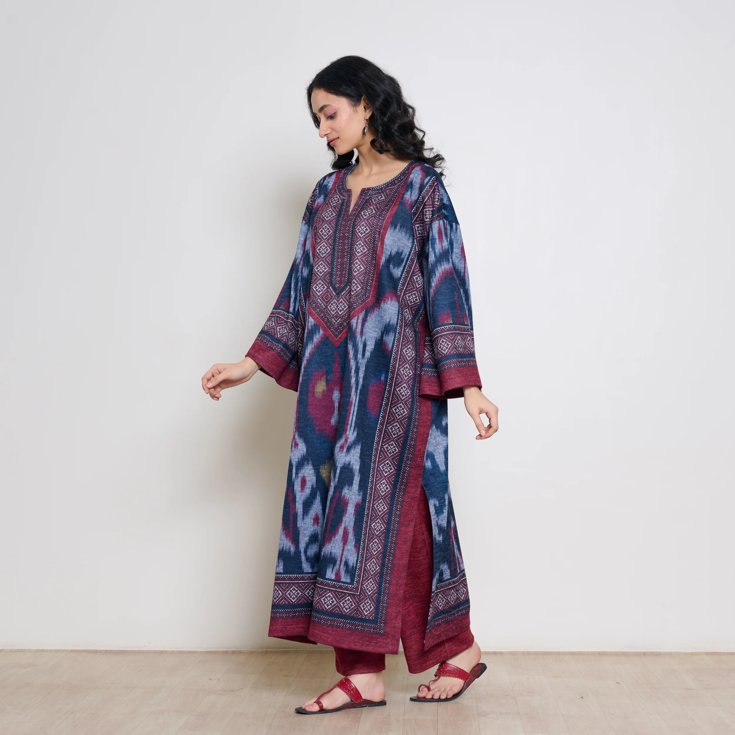 Murmur Woollen Hand Embroidered Long Kurta - Black - Image 6